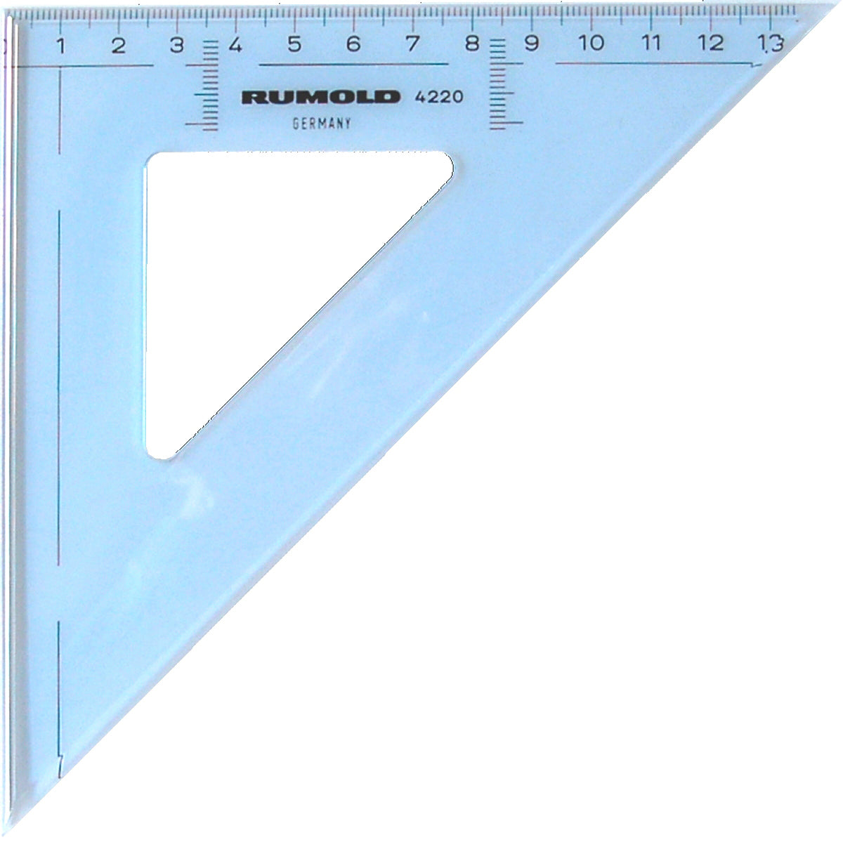 Rumold Zeichendreieck, 21 cm, 45° – mit Tuschekante – Kunststoff, blau-transparent