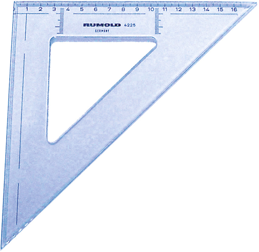 Rumold Zeichendreieck, 16 cm, 45° – mit Tuschekante – Kunststoff, blau-transparent