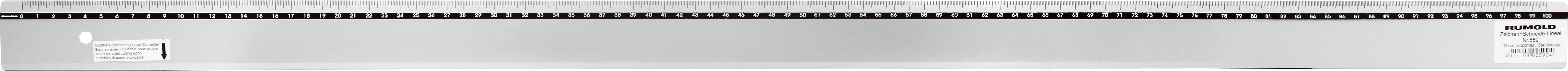 Rumold Schneidelineal – Aluminium – 100 cm – Stahkante, rutschfest, Tuschekante – Skala cm/mm