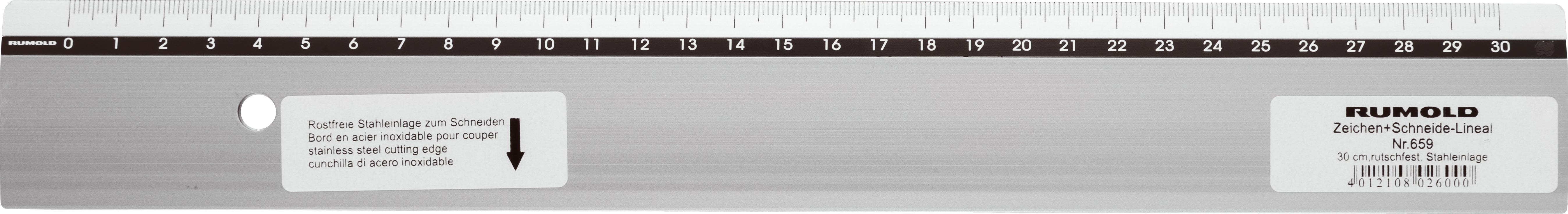 Rumold Schneidelineal – Aluminium – 42 cm – Stahlkante, rutschfest, Tuschekante – Skala cm/mm