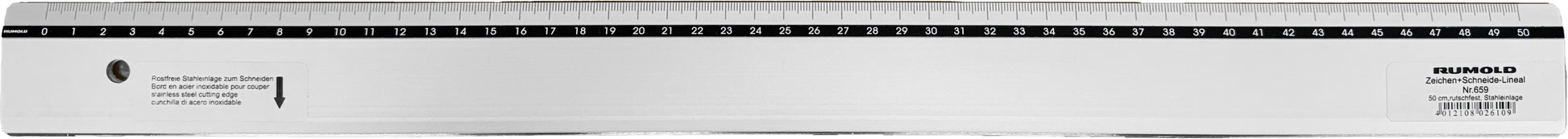 Rumold Schneidelineal – Aluminium – 60 cm – Stahlkante, rutschfest, Tuschekante – Skala mm – Silber
