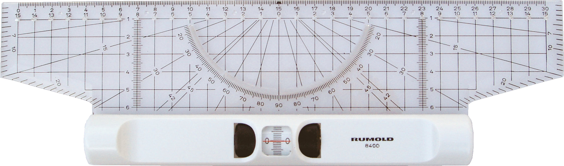 Rumold Rollendes Lineal – 35,4 cm – Winkelmesser-Einteilung, Tuschekante – Kunststoff