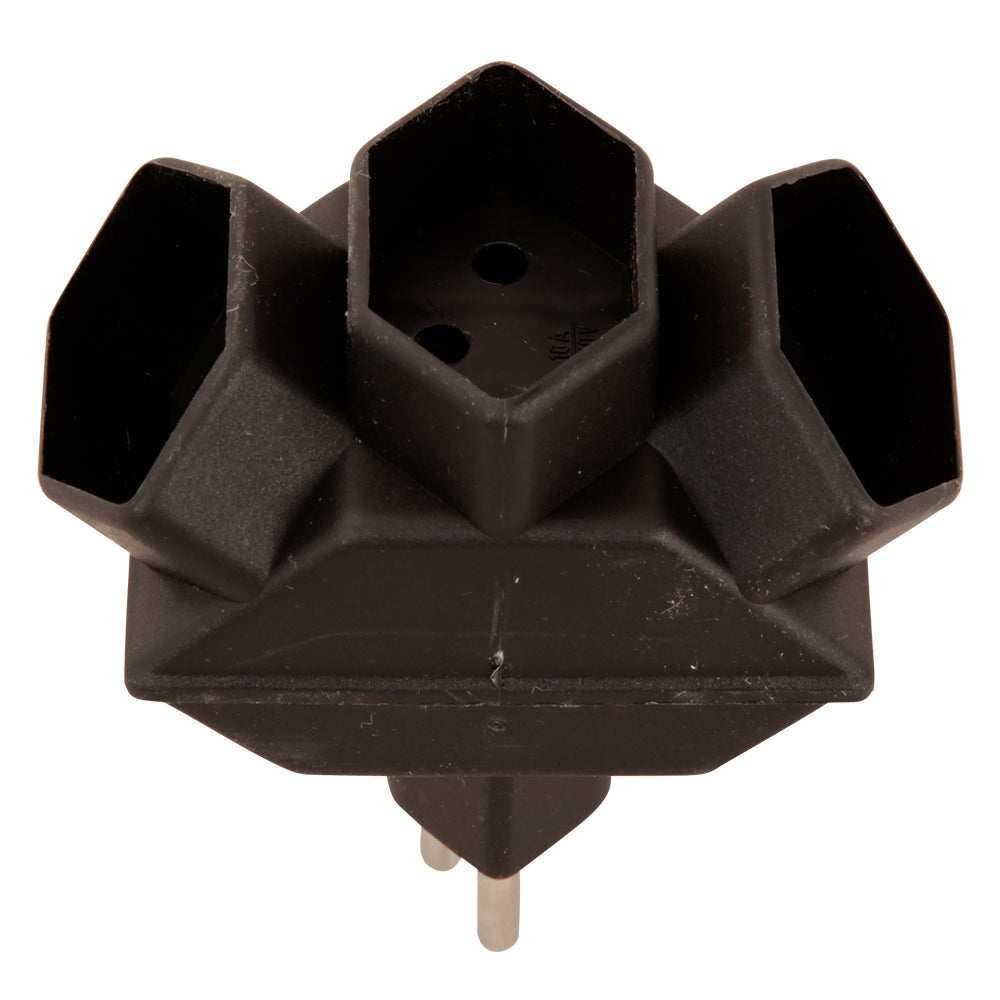 S-ELECTRO 04.500.2S Abzweigstecker – Stecker T12 zu 3× T13, Kinderschutz, Schwarz