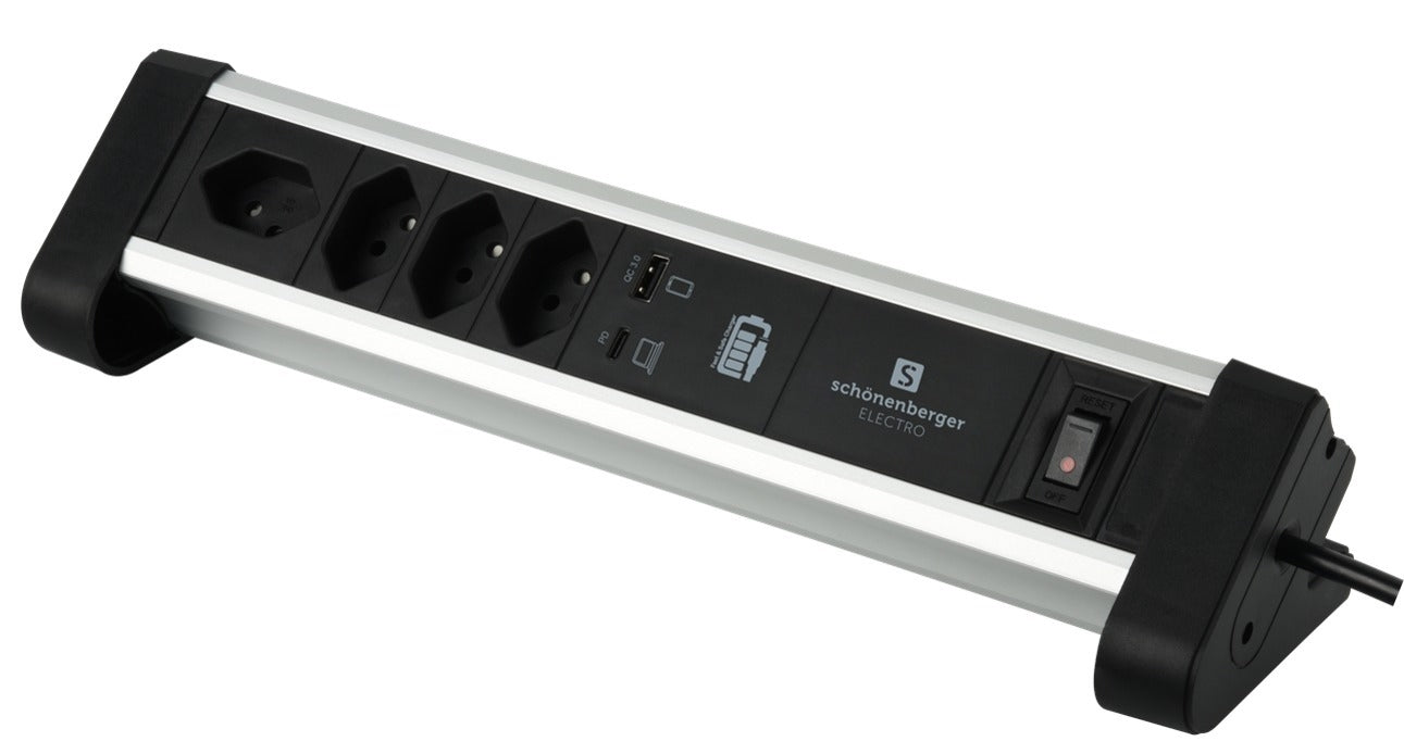 S-electro ALU-OFFICE-LINE Steckdosenleiste – 4× T13, USB-C 60 W, USB-A 2,1 A