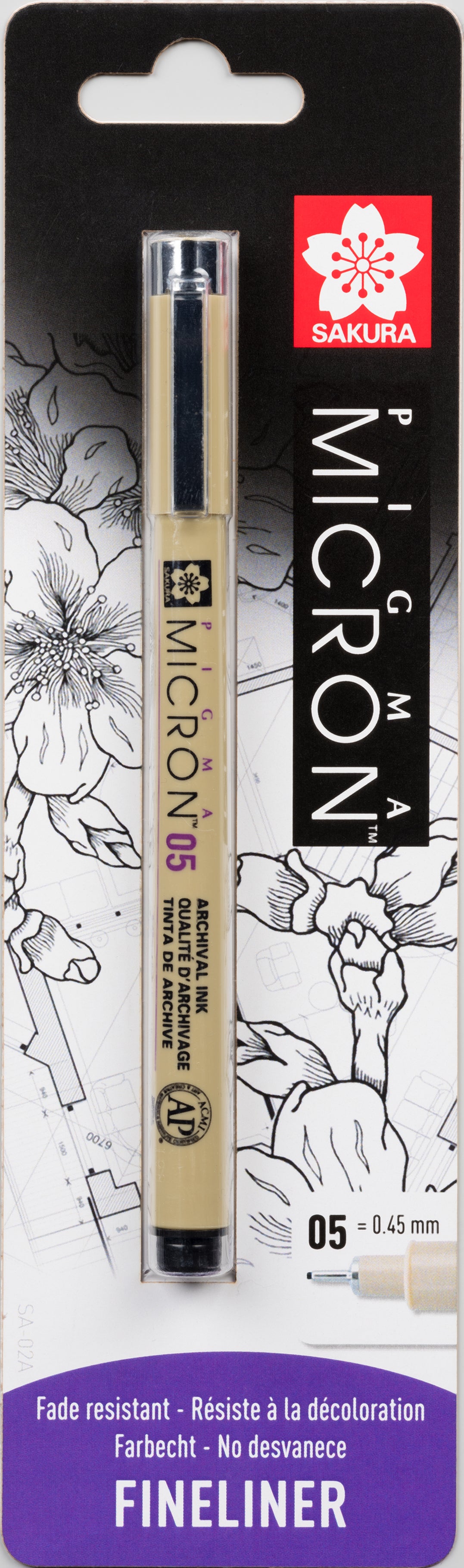 Sakura Pigma Micron Fineliner – 0,45 mm, schwarz, dokumentenecht