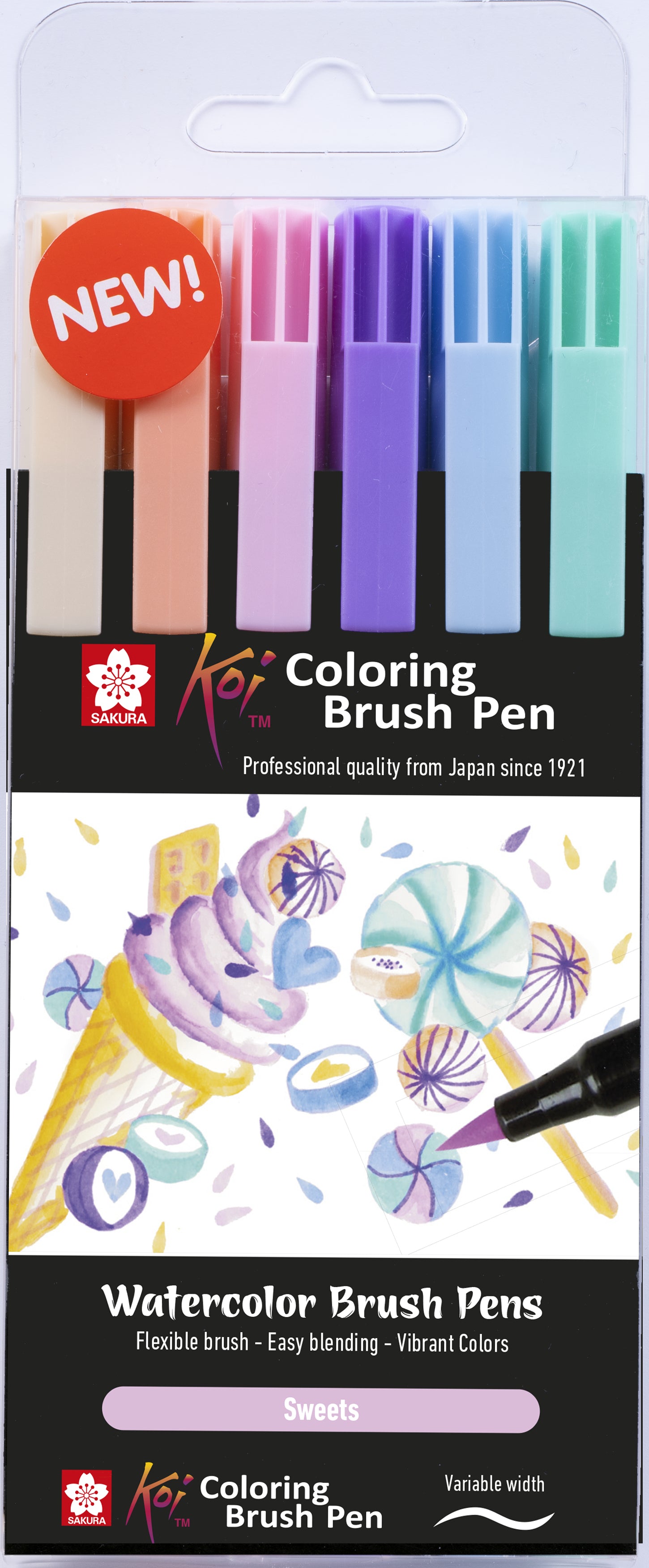Sakura Koi Colouring Pinselstifte, Sweets – Pinselspitze, 6 Farben