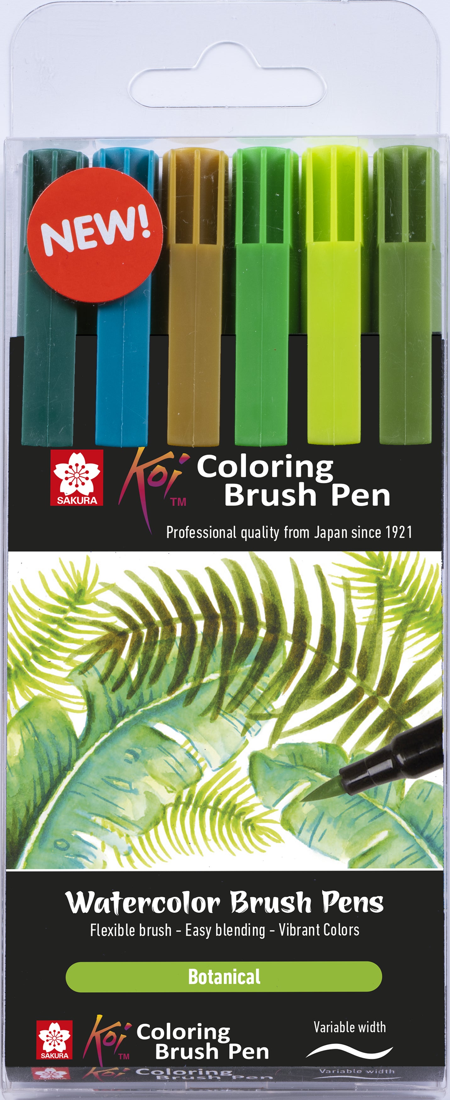 Sakura Koi Coloring Pinselstift, Botanical – Pinselspitze, 6 Farben