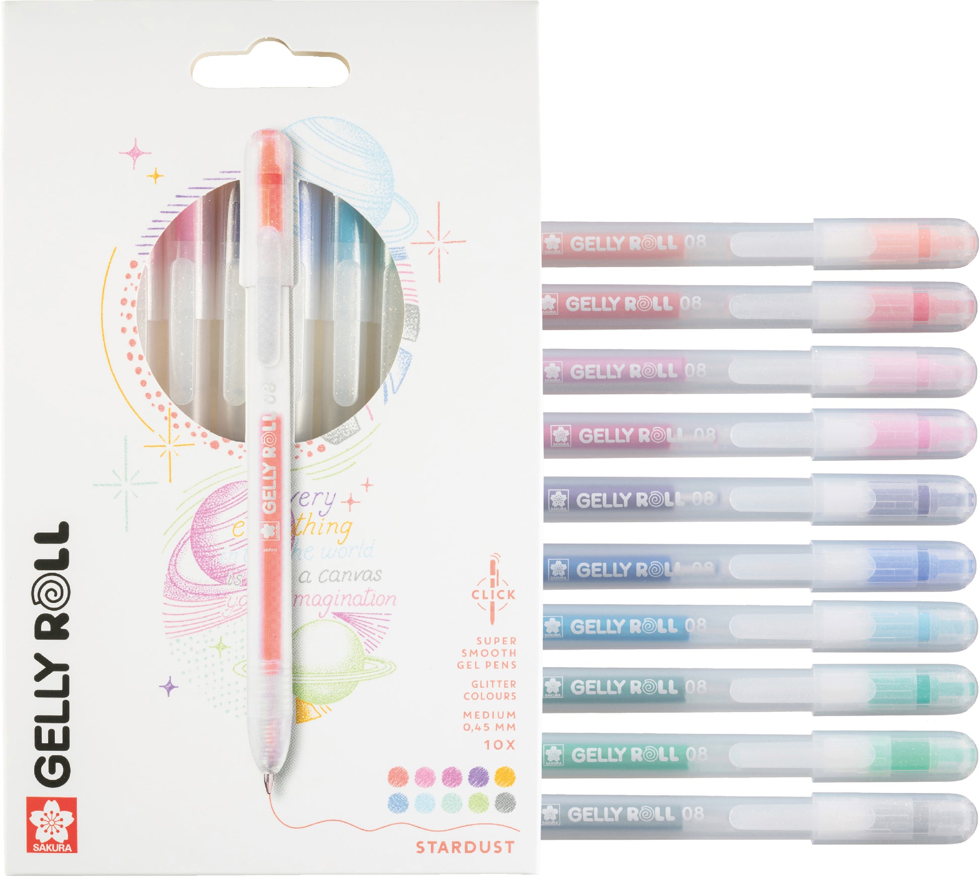 Sakura Gelly Roll Stardust Gelschreiber – 10 Farben, Spitze 0,8 mm, schnelltrocknend, glitzernd, 10er-Set