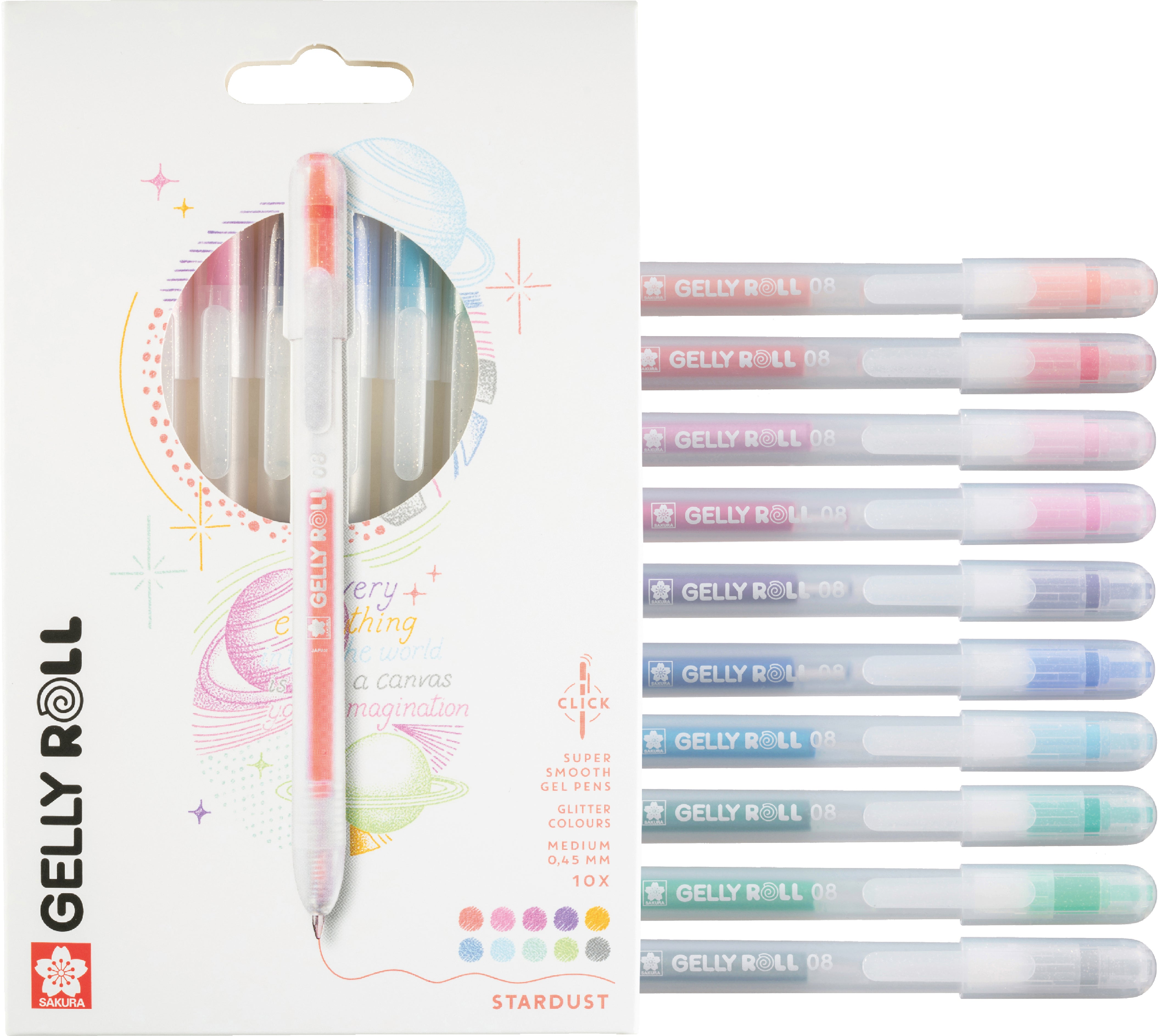 Sakura Gelly Roll Stardust Gelschreiber – 10 Farben, Spitze 0,8 mm, schnelltrocknend, glitzernd, 10er-Set