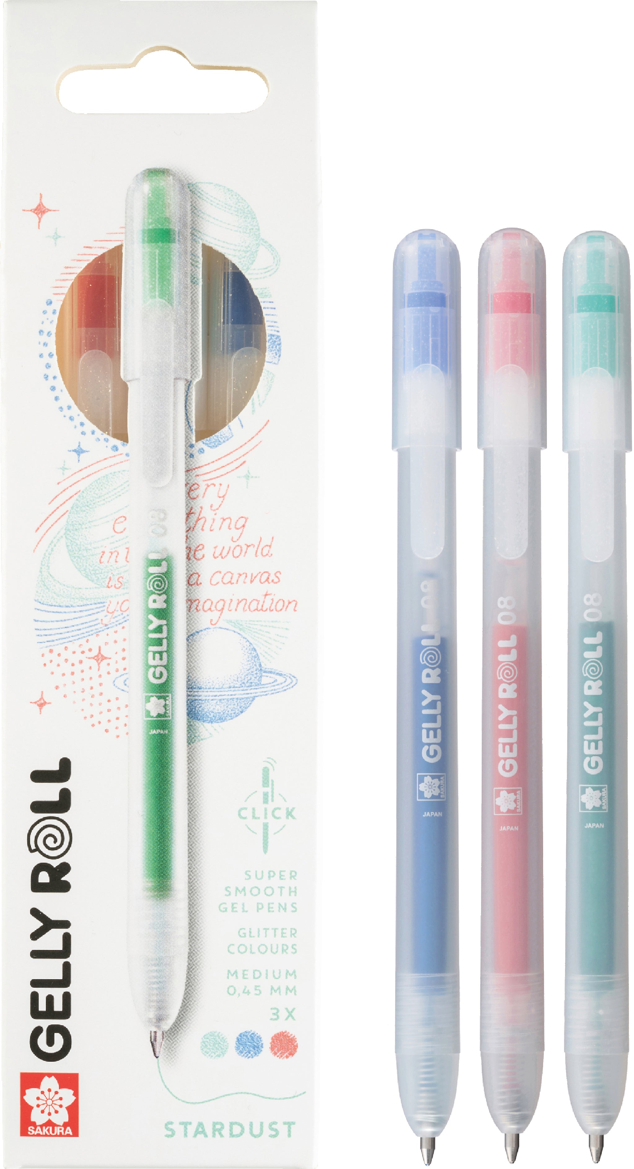 Sakura Gelly Roll Stardust Gelschreiber – rot/blau/grün, Spitze 0,8 mm, schnelltrocknend, glitzernd, 3er-Set