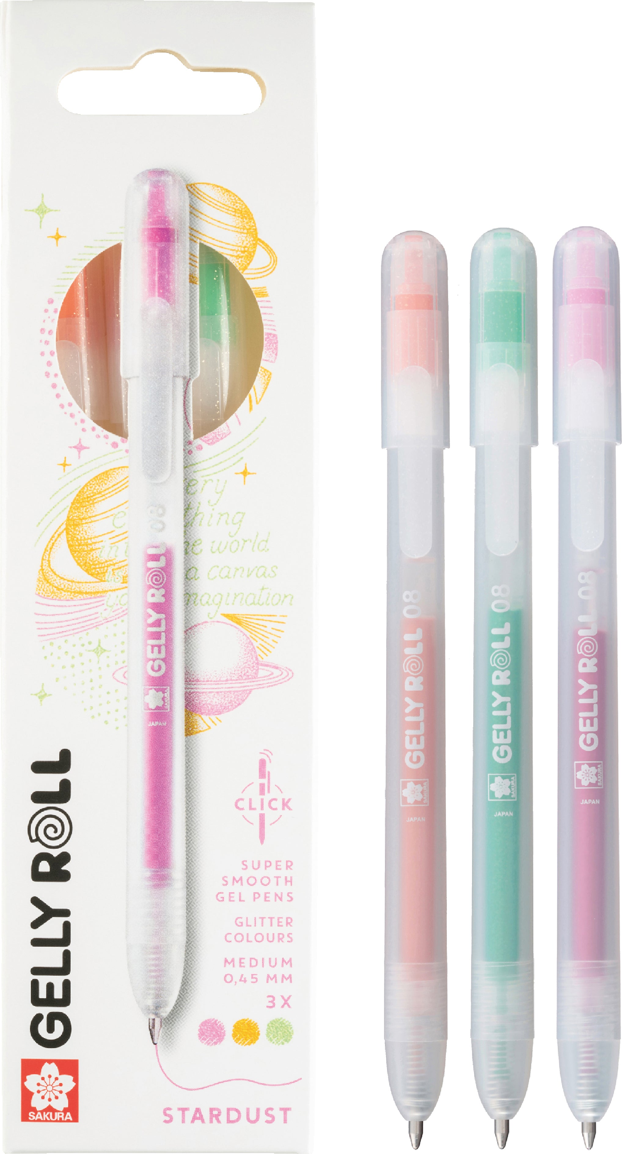 Sakura Gelly Roll Stardust Gelschreiber – orange/rosa/smaragd, Spitze 0,8 mm, schnelltrocknend, 3er-Set