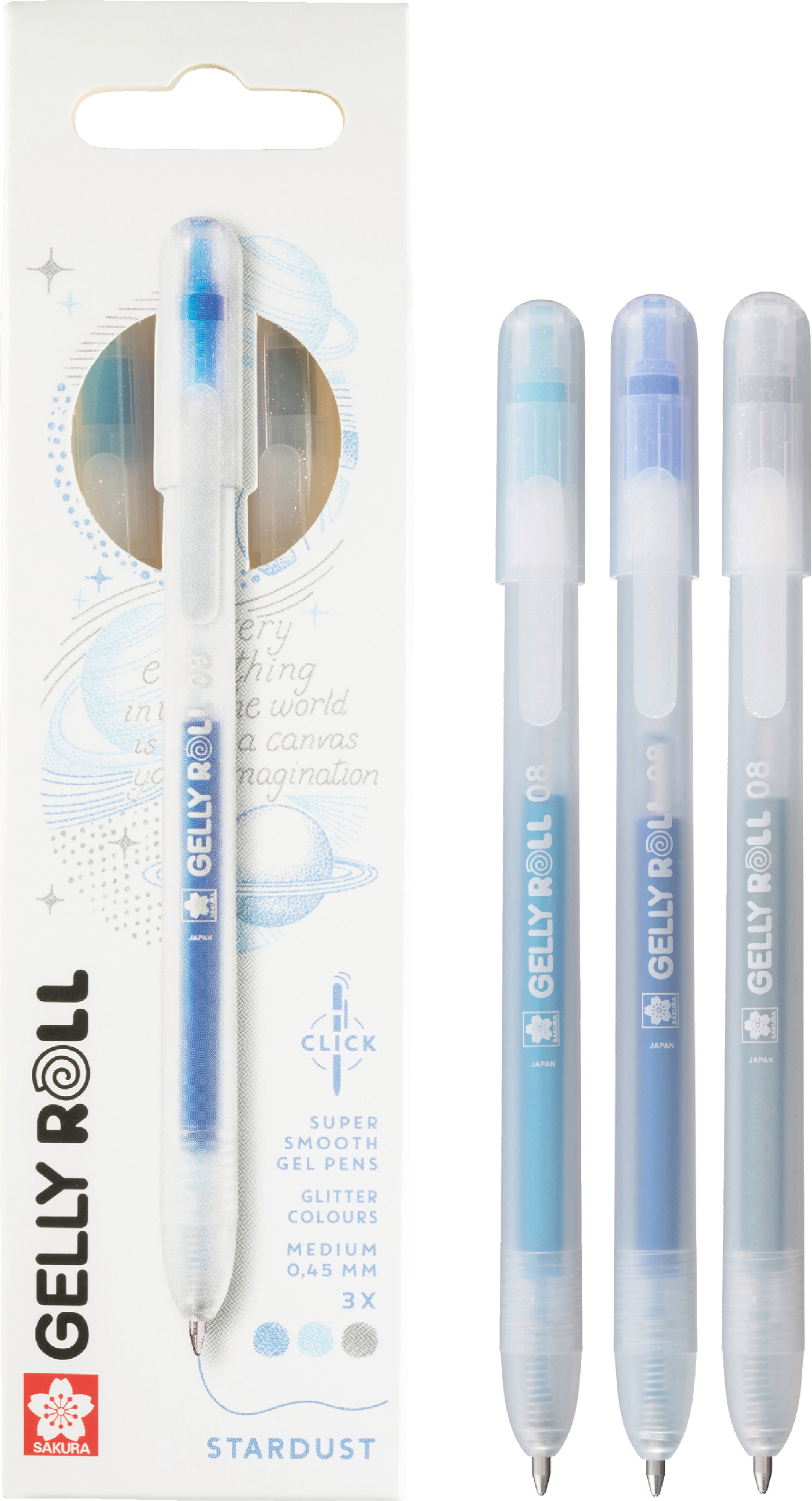 Sakura Gelly Roll Stardust Gelschreiber – blau/hellblau/silber, Spitze 0,8 mm, glitzernd