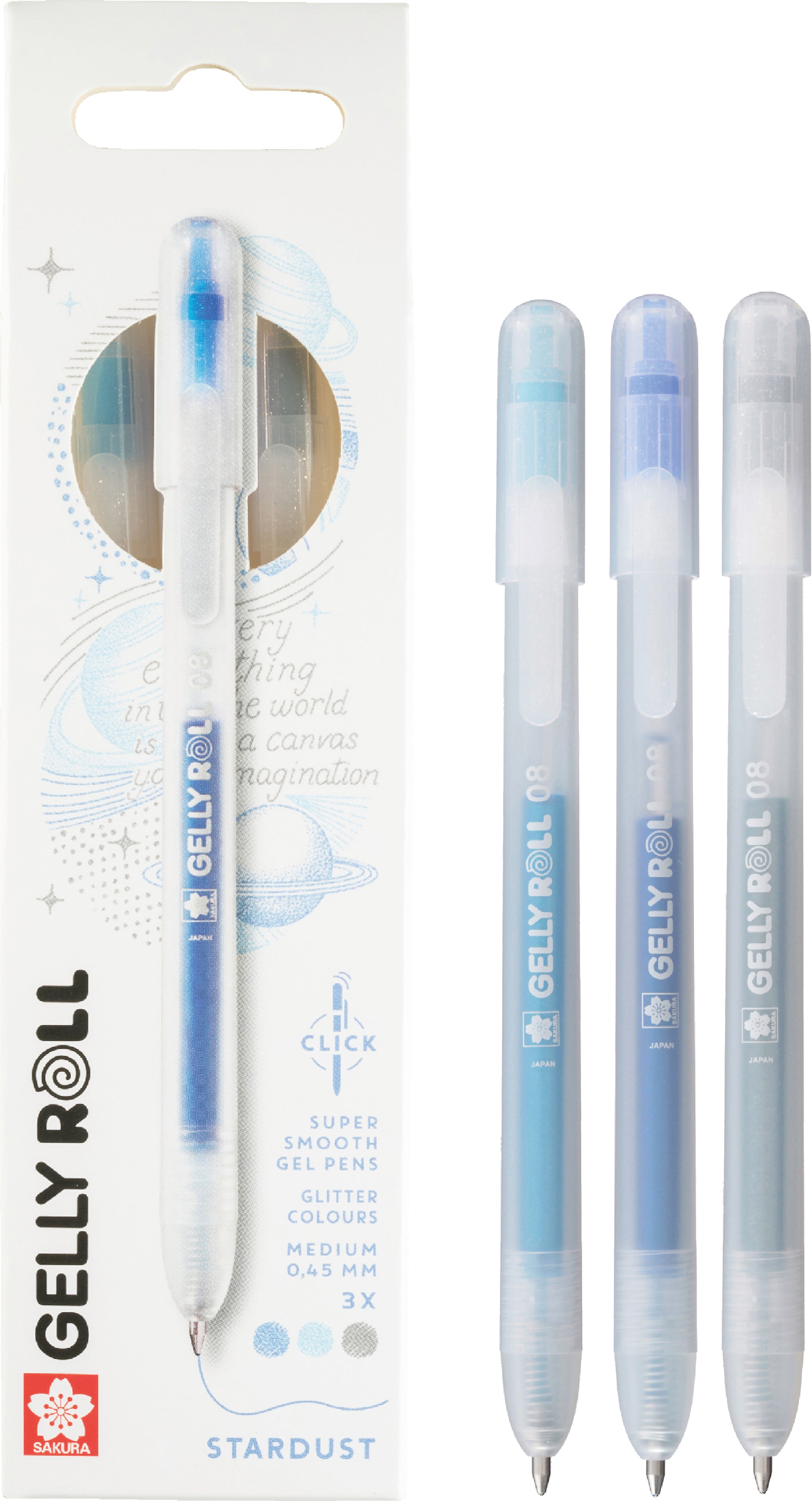 Sakura Gelly Roll Stardust Gelschreiber – blau/hellblau/silber, Spitze 0,8 mm, glitzernd