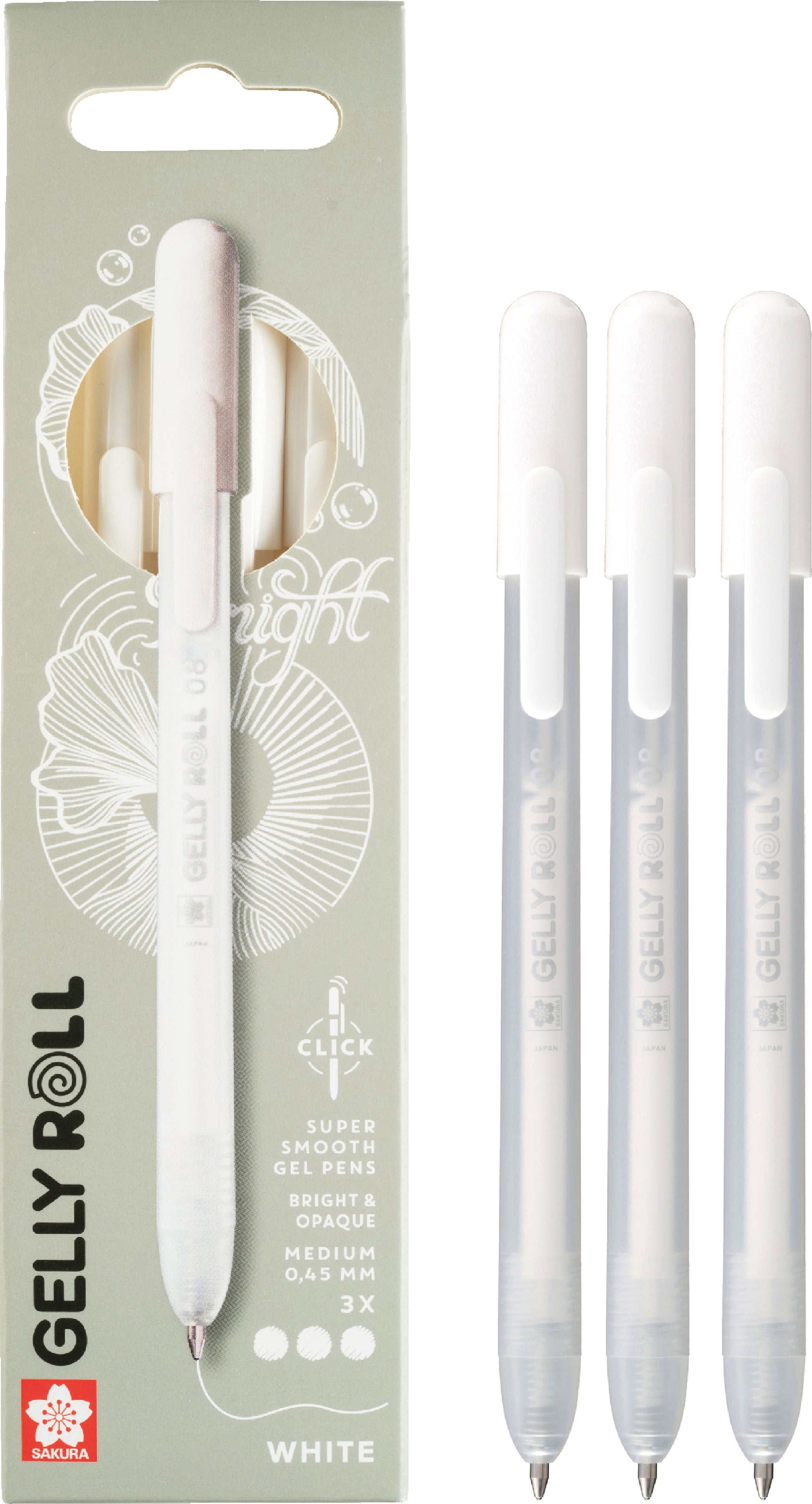 Sakura Gelly Roll Gelschreiber, Druckmechanik – Weiss, Spitze 0,8 mm, schnelltrocknend, 3er-Set