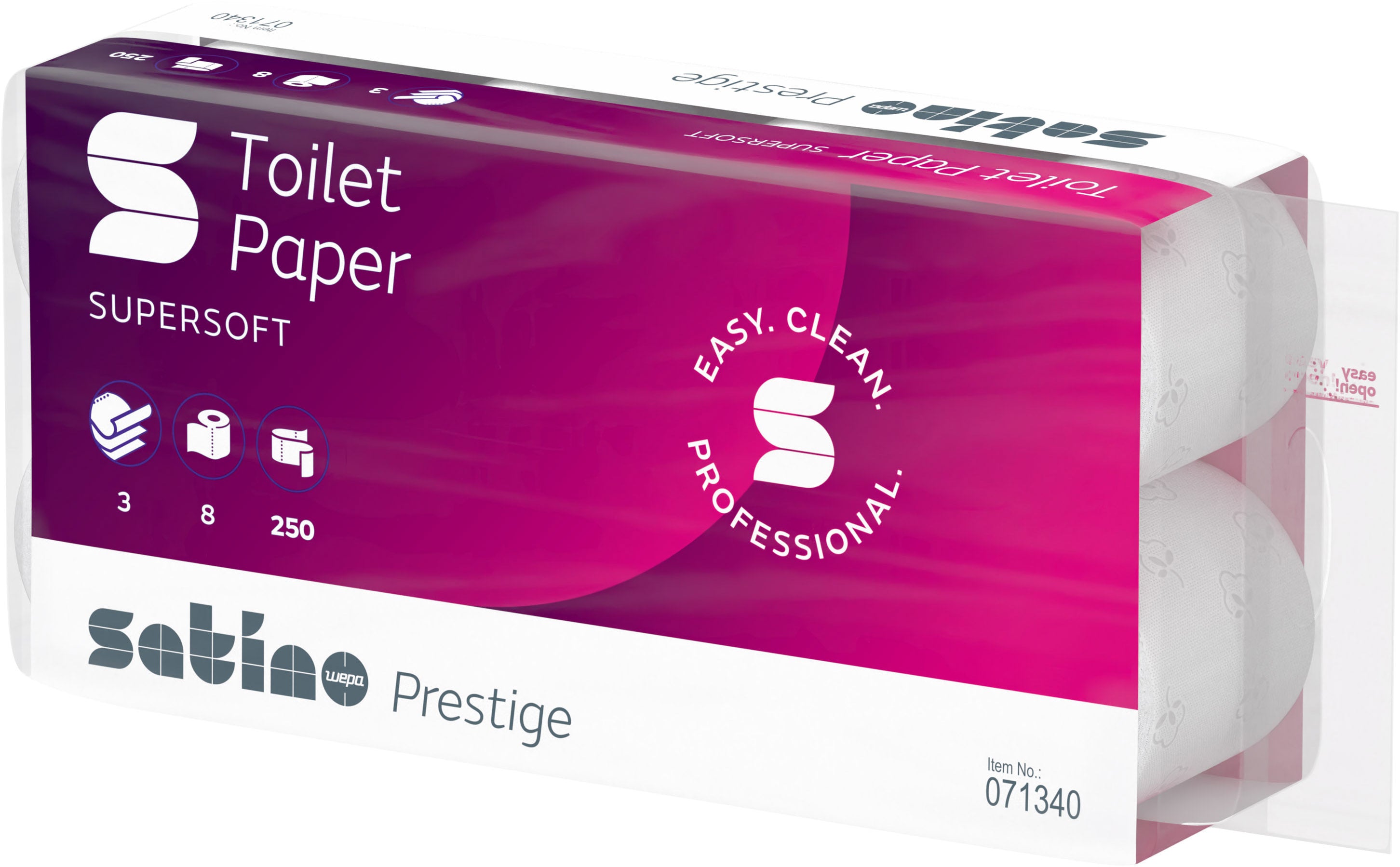 Satino Prestige Toilettenpapier – 3-lagig, 250 Blatt/Rolle – 8 Rollen