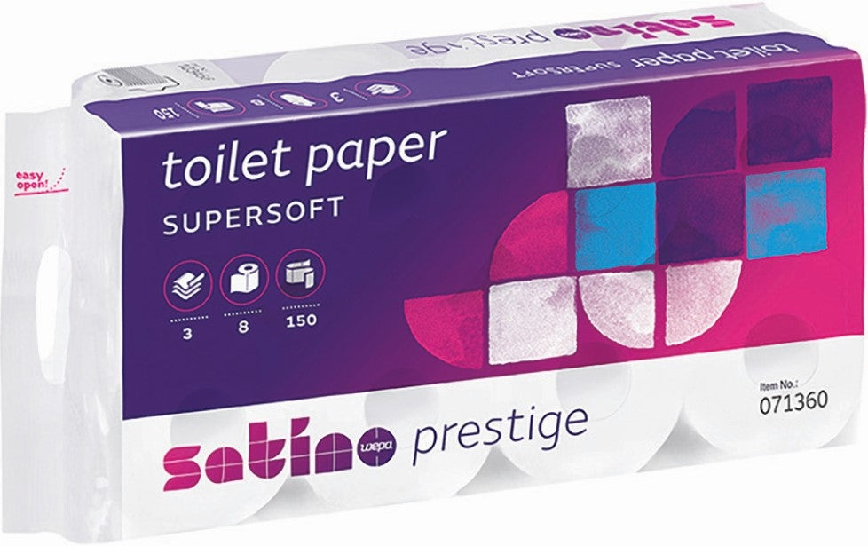 Satino Toilettenpapier – 150 Blatt/Rolle, Rollendurchmesser 108 mm – für MT1 – 8 Rollen
