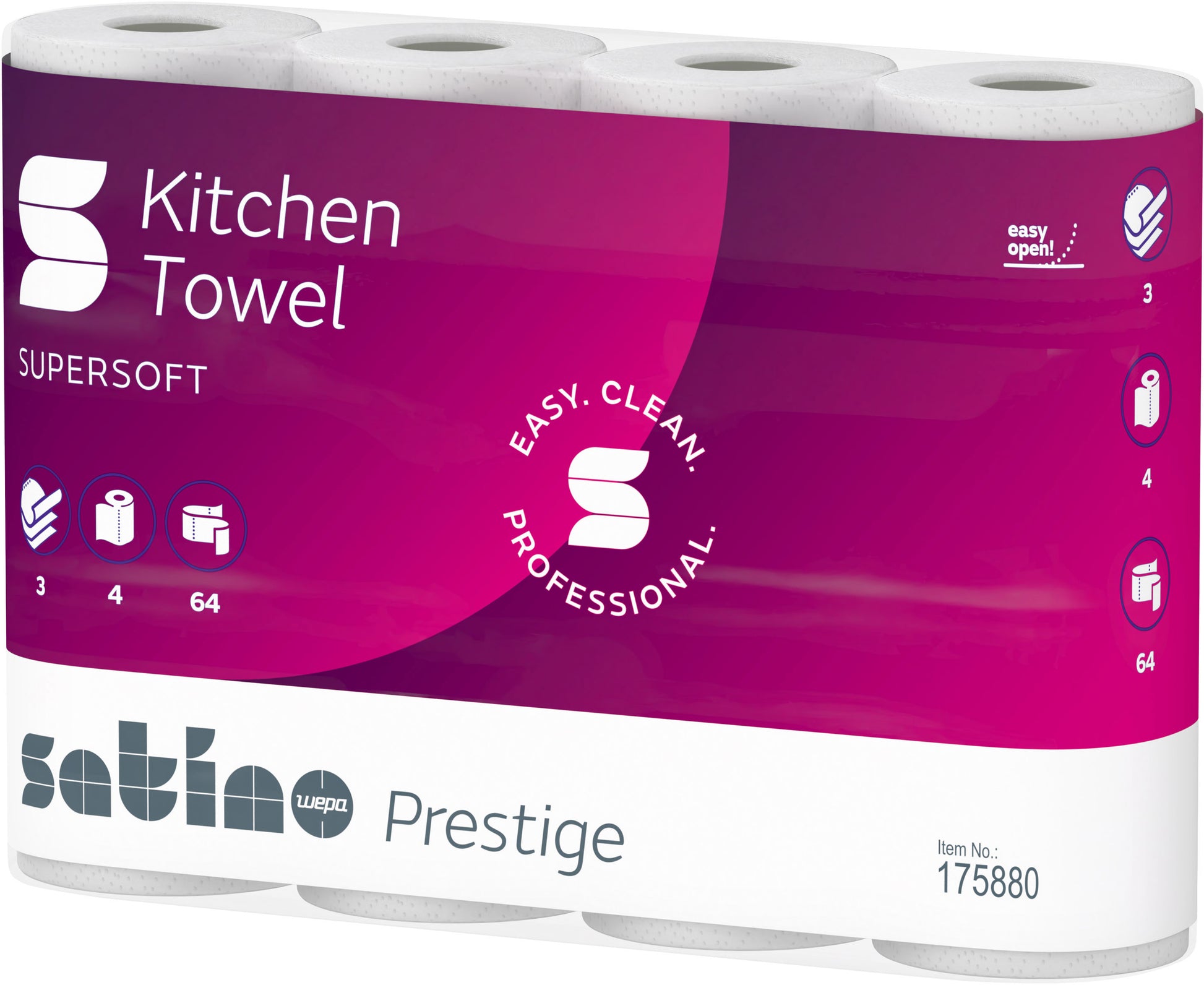 Satino Haushaltspapier – 3-lagig, hochweiss – 260 × 220 mm – Rolle 51 Blatt – Pack 4 Rollen