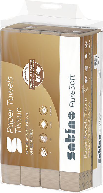 Satino Falthandtücher Z-Falz – 2-lagig, natur – 206 × 240 mm – Pack 25 × 150 Blatt – FSC, EU Ecolabel