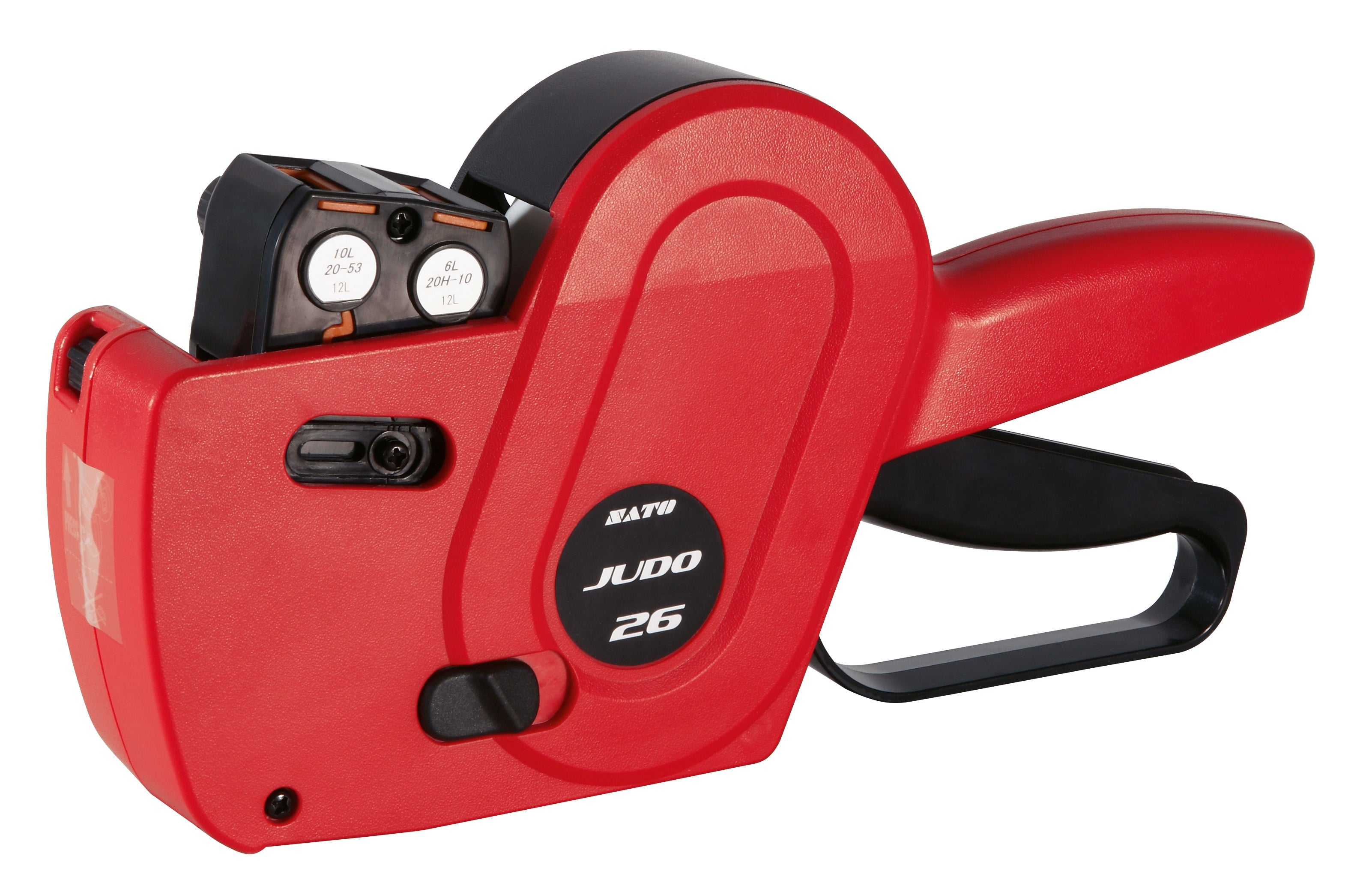 SATO JUDO 26 – Preisauszeichner, 2-zeilig (10+6 Ziffern), 26 × 16 mm, rot