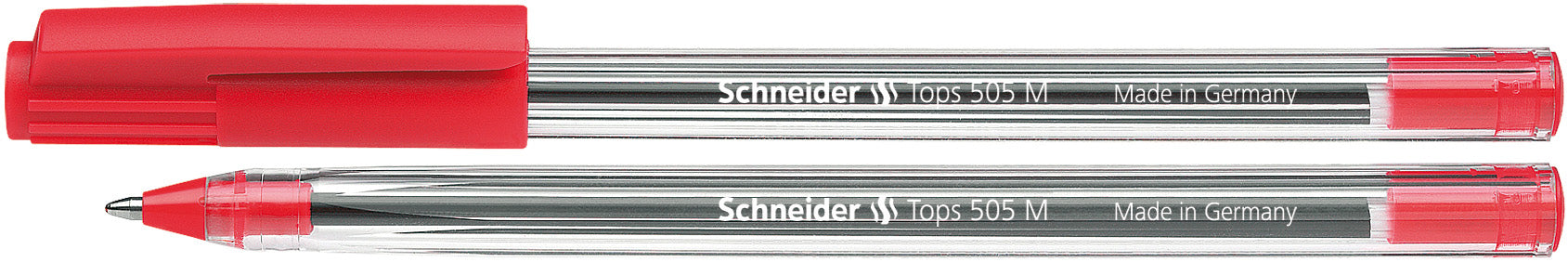 Schneider AG Schneider TOPS M 150602 Kugelschreiber – Rot, Deckel, transparenter Schaft, verschleissfeste Edelstahlspitze