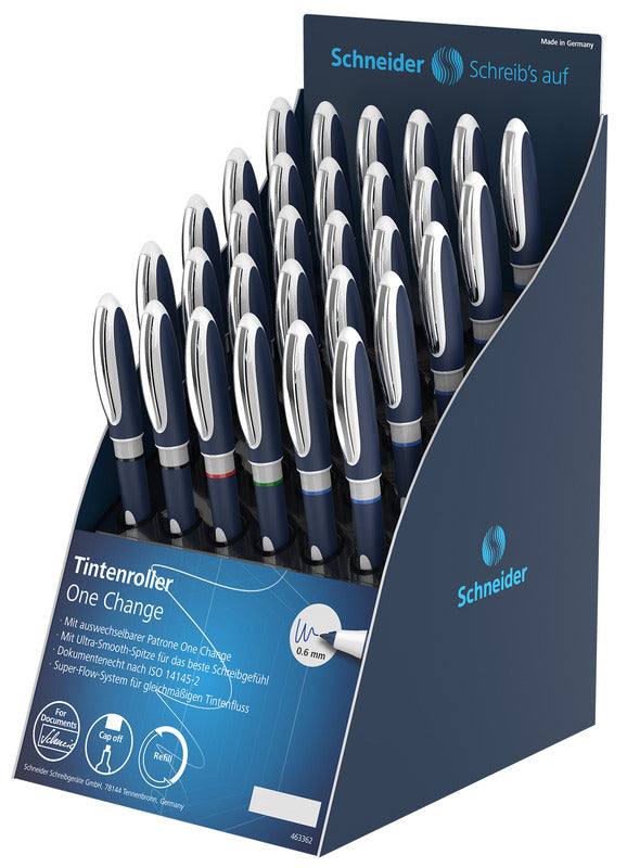 Schneider AG Schneider One Change – Tintenroller, 0,6 mm, sortiert, dokumentenecht – 30 Stk.