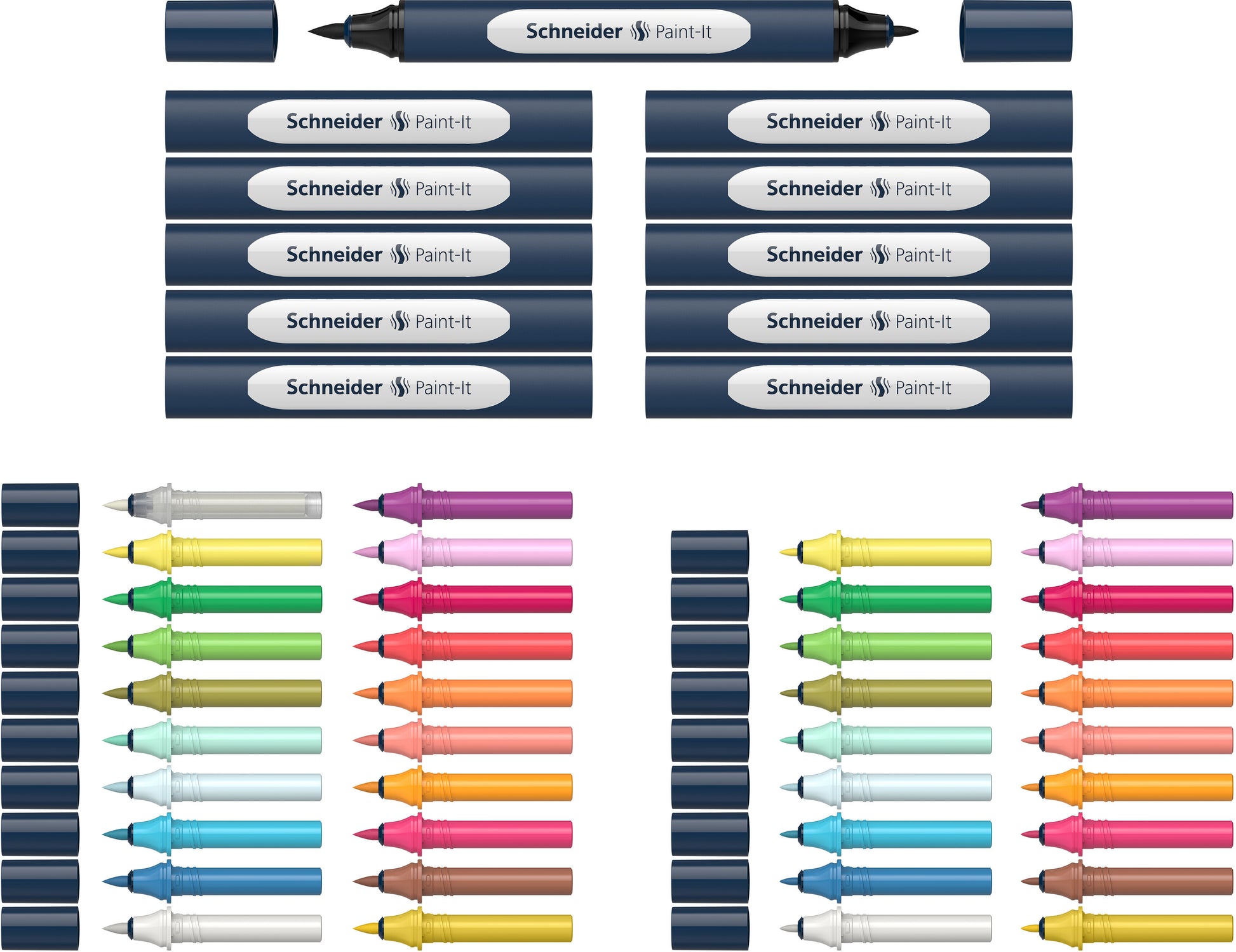 Schneider AG Schneider Paint-It 040 Pinselstift, Doppelspitze – Pinsel + Rundspitze, 1 mm, wasserbasiert, 30 Farben