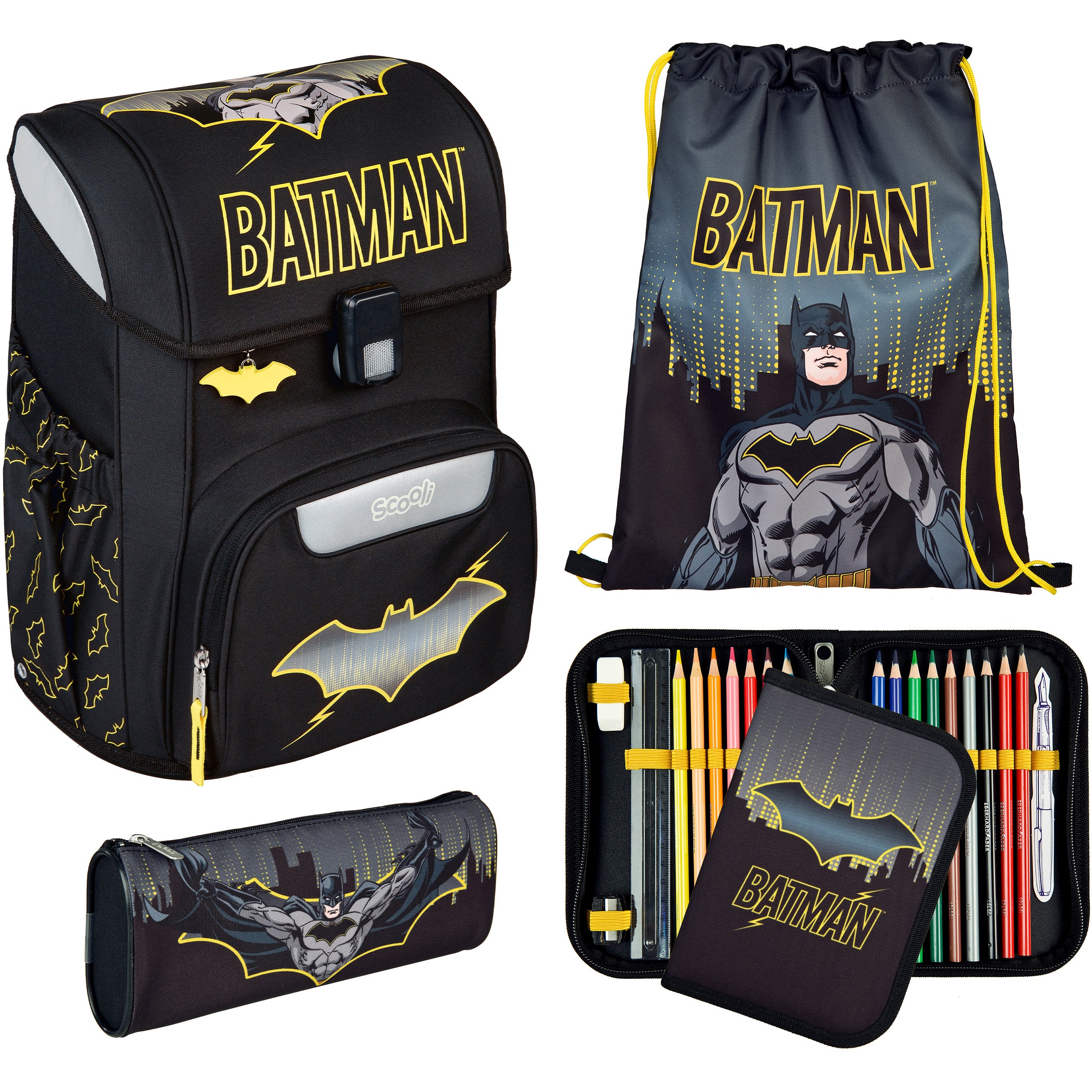 Scooli EasyStart – Schulrucksack-Set 5-teilig, Batman, 19 l, 29×23×37 cm
