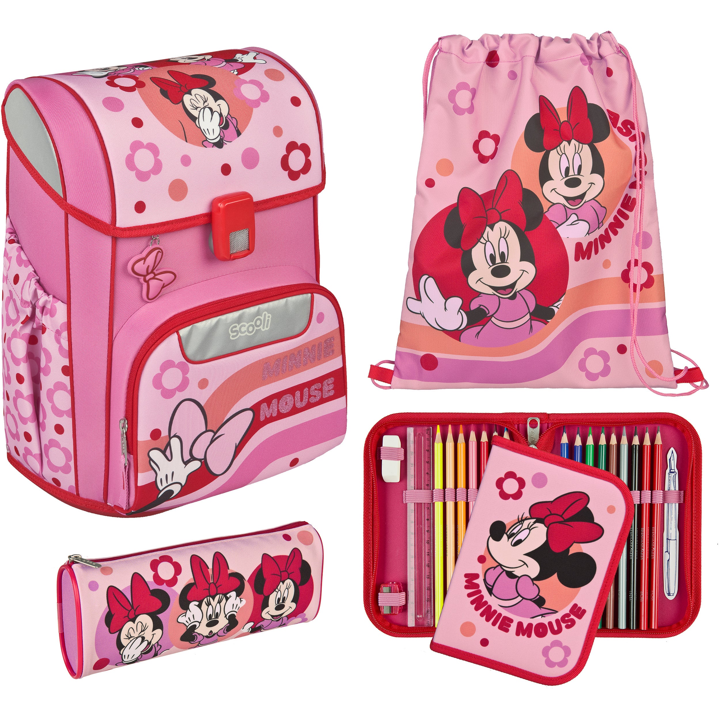 Scooli EasyStart – Schulrucksack-Set 5-teilig, Minnie Mouse, 19 l, 28×22,5×40 cm