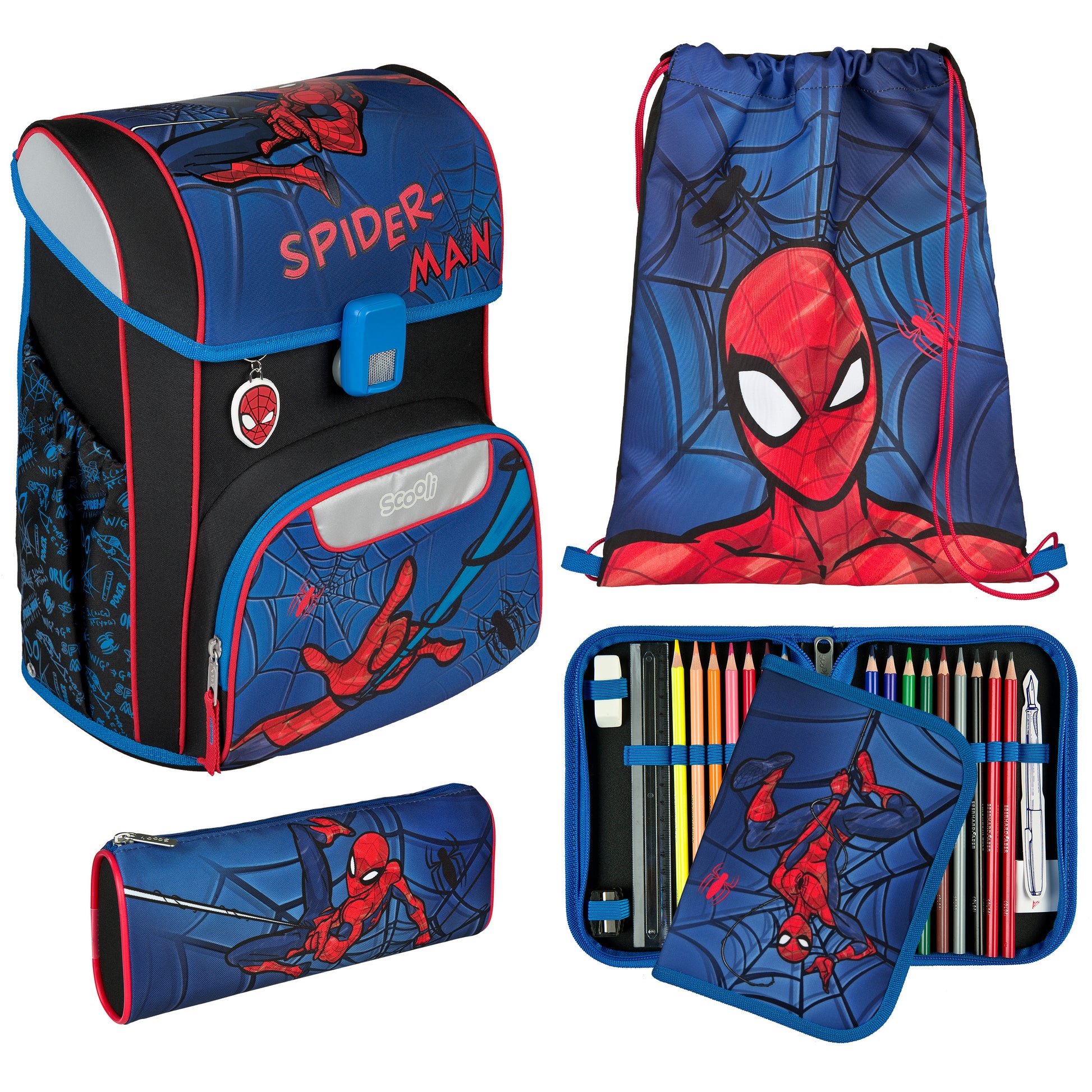 Scooli EasyStart SPCR8256 – 5-teiliges Schulrucksack-Set, Spider-Man, 19 l, 30×30×40 cm