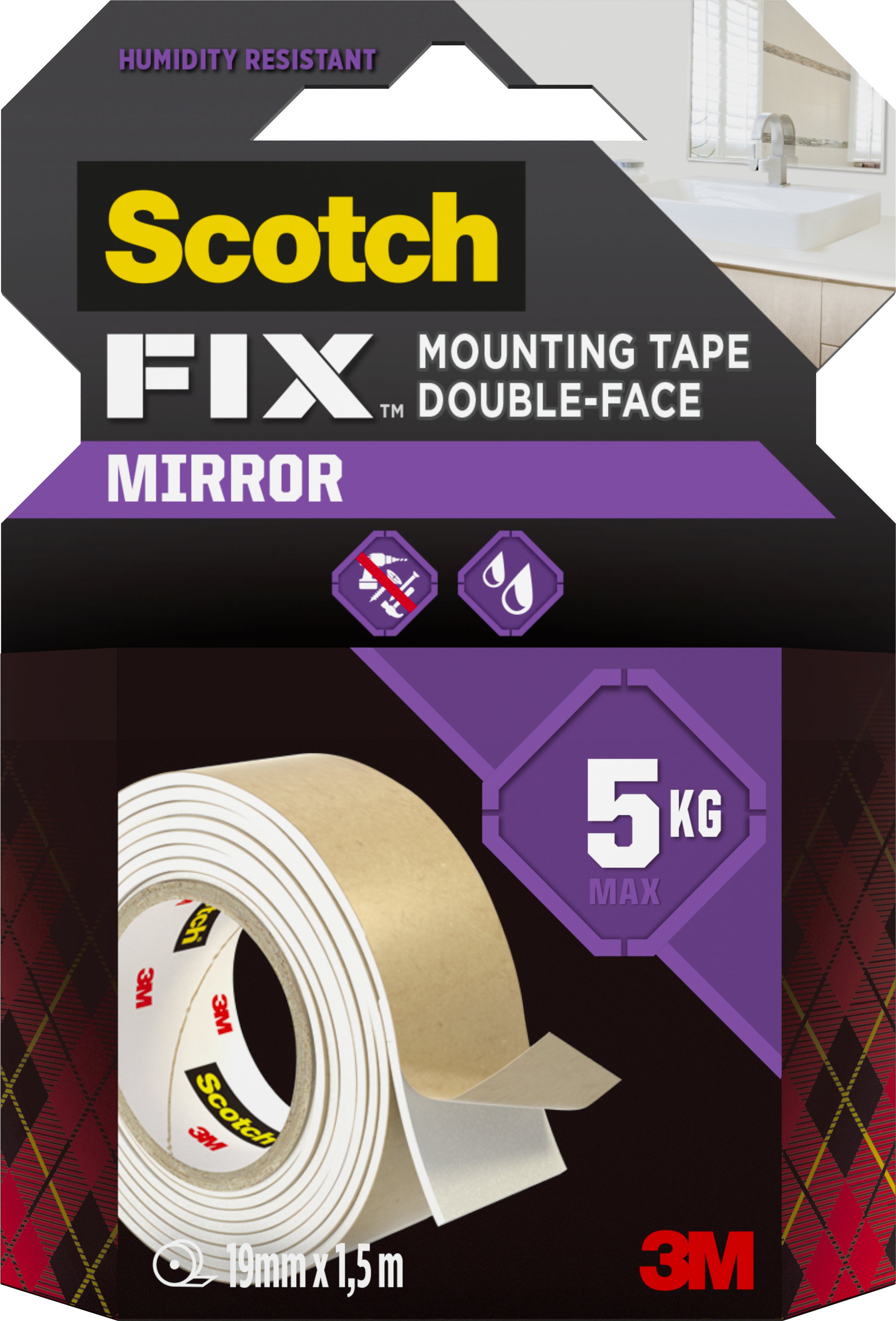 Scotch Montageband Spiegel – 19 mm × 1,5 m, für Innen, feuchtigkeitsbeständig