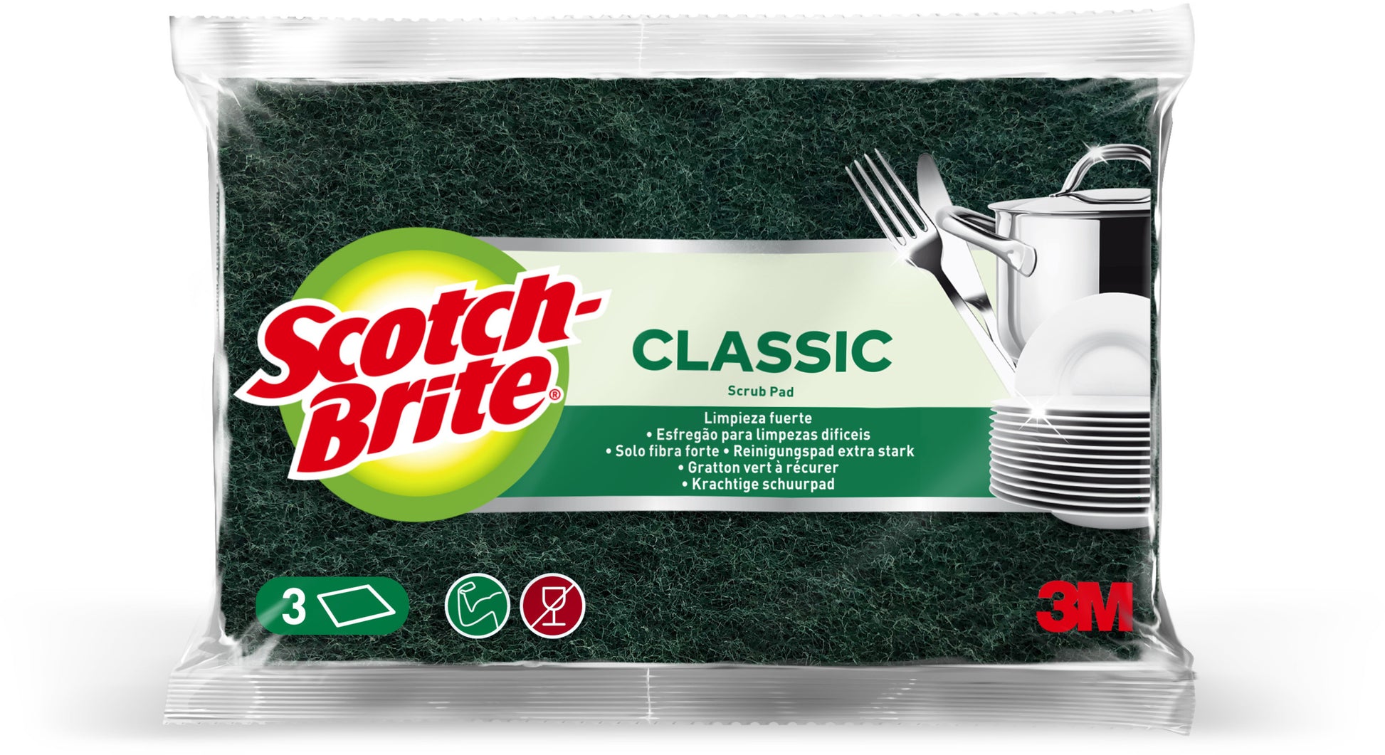 Scotch-Brite Scheuerschwamm – für Pfannen, 16,3 × 10 × 3 cm, Grün, 3 Stk.