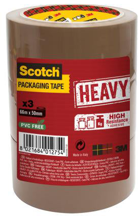 Scotch Verpackungsband, 50 mm × 66 m, braun, Hotmelt, 57 µm, PVC-frei, HV.5066.T, 3 Rollen