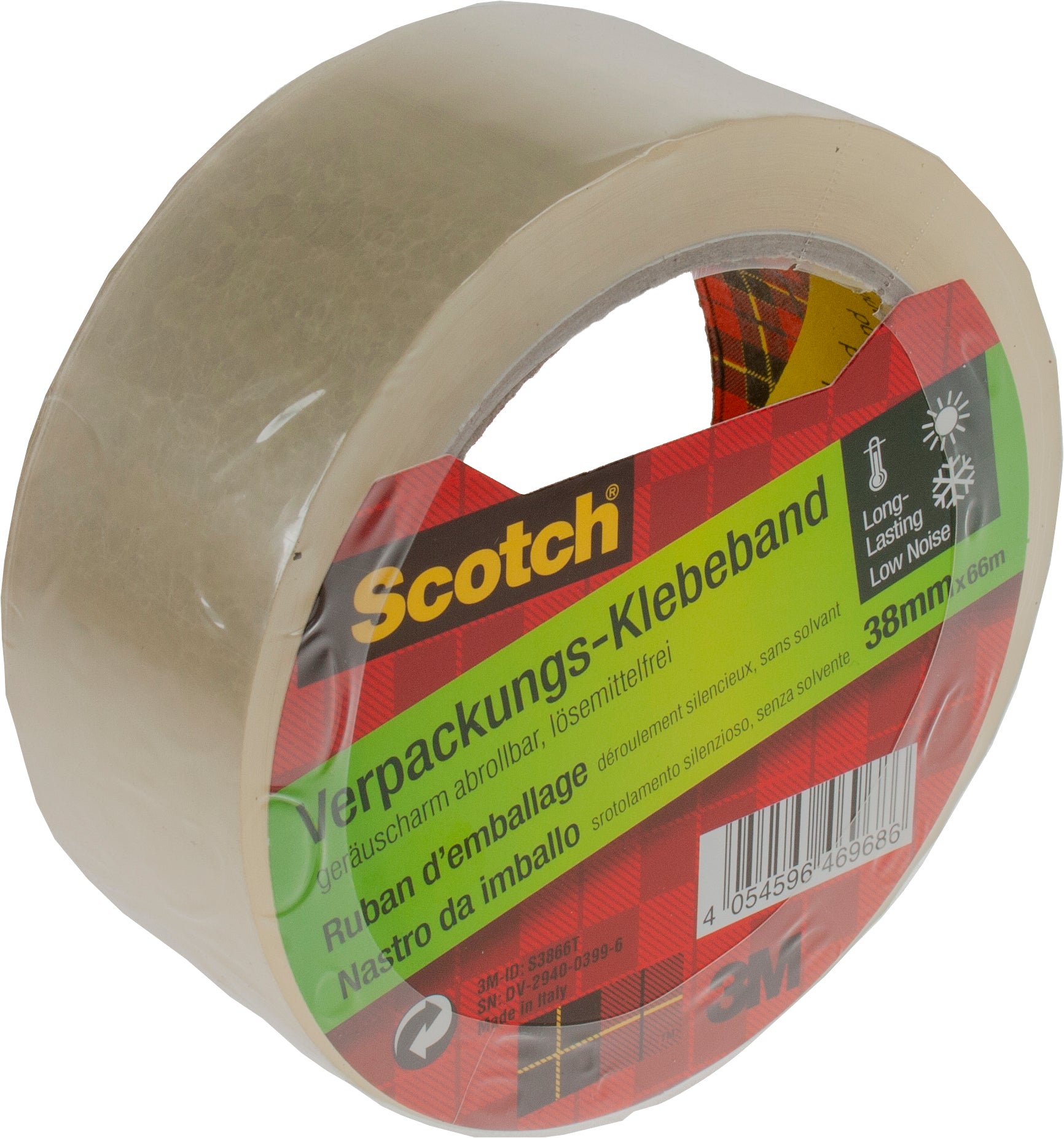 Scotch S3866T – Verpackungsklebeband, transparent, geräuscharm – 38 mm × 66 m
