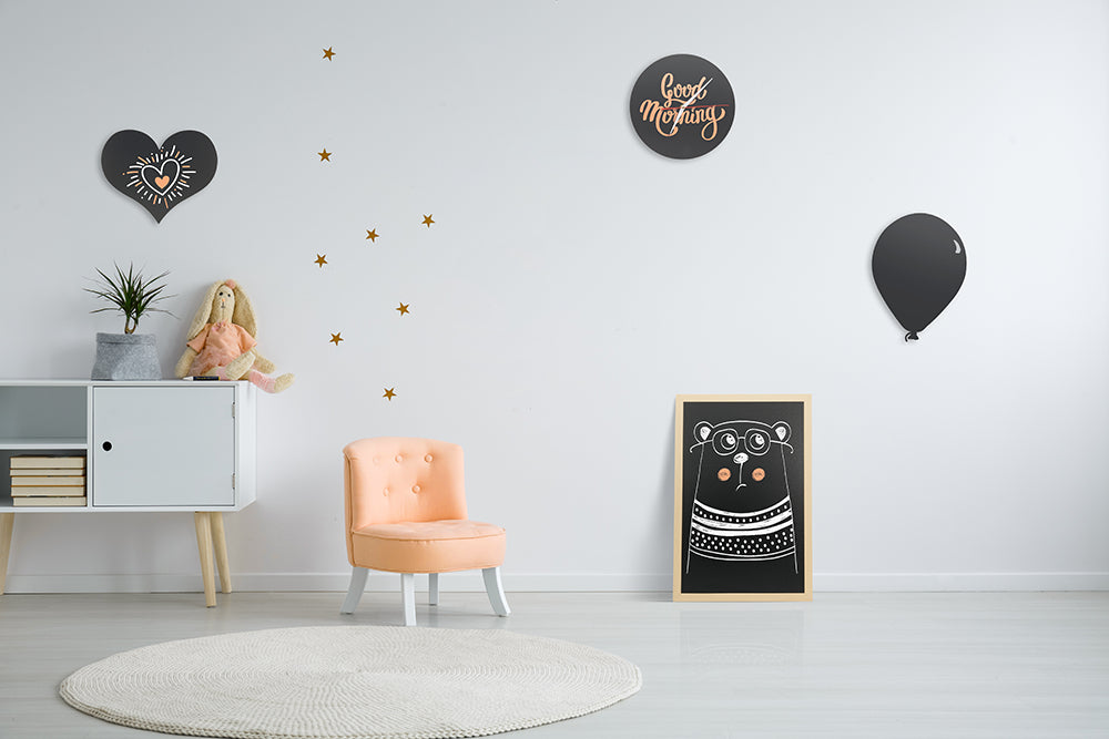 Securit Silhouette-Kreidetafel BALLOON – 396 × 290 mm – schwarz – beidseitig – inkl. Wandmontageset, Kreidesti