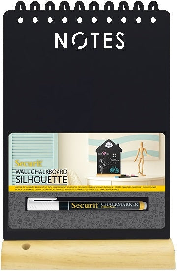 Securit Tischkreidetafel NOTES – 210 × 350 mm hoch – Holzsockel, schwarz