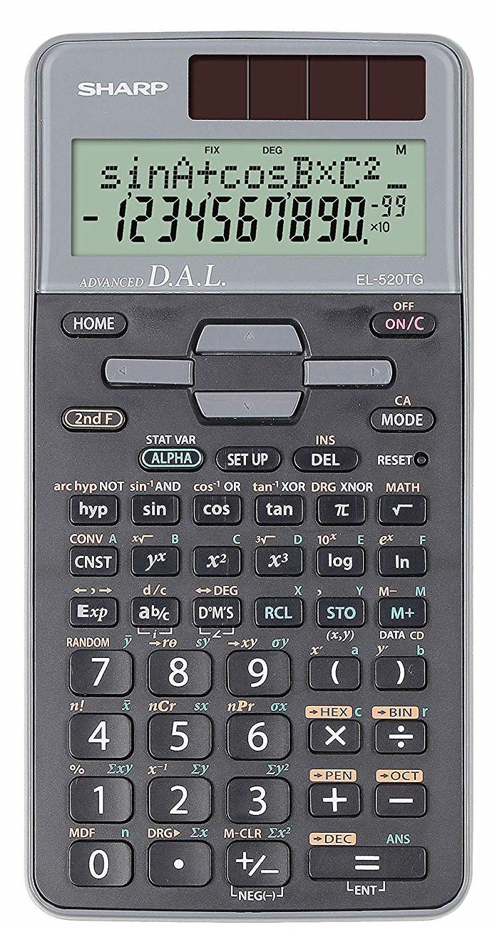 Sharp Wissenschaftlicher Taschenrechner EL-520TGGY – 12-stellig – Solar/Batterie
