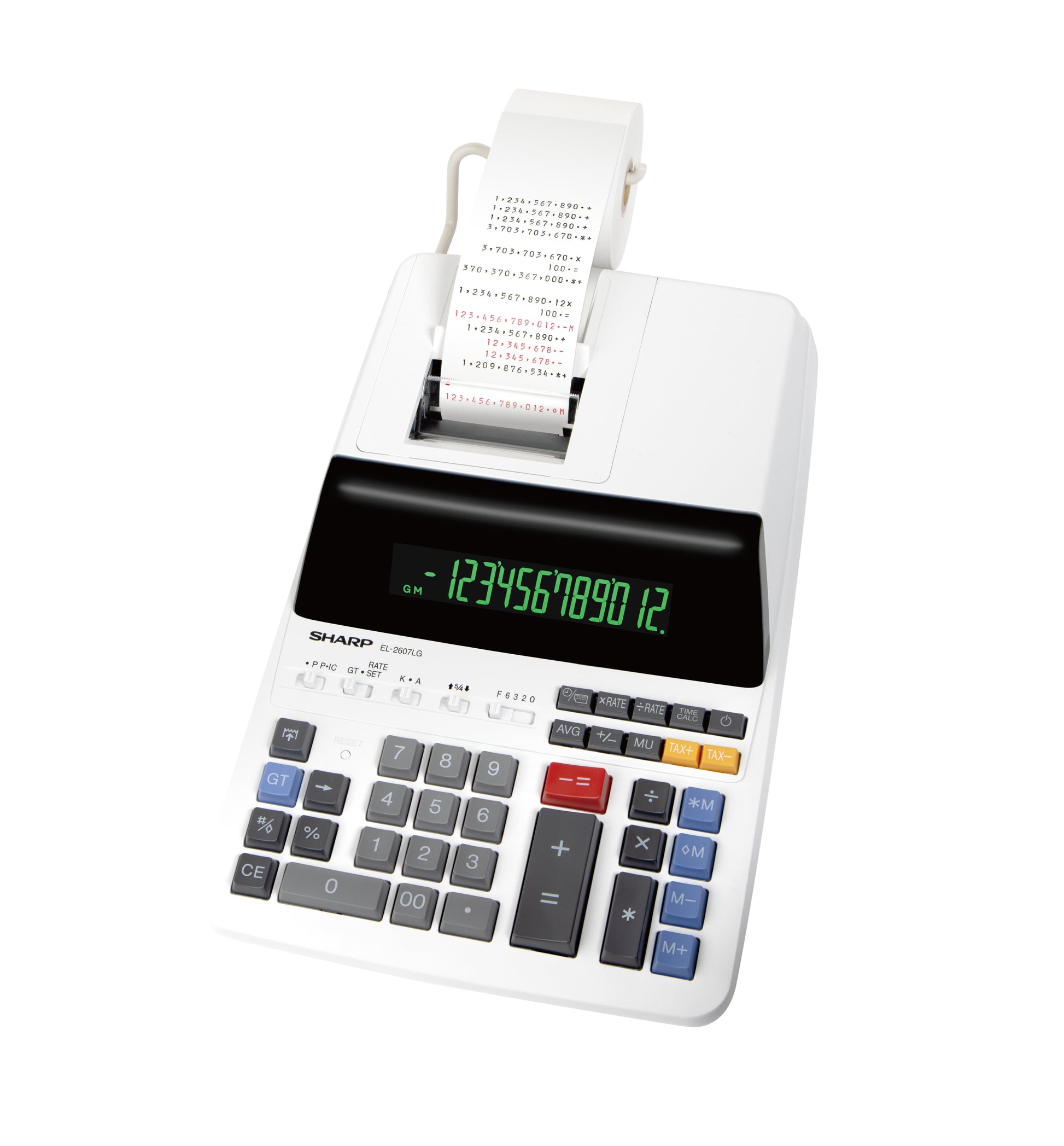 Sharp Druckender Tischrechner EL-2607LG – 12-stellig, 2-farbiger Druck – Netz/Batterie – Schwarz/Weiss