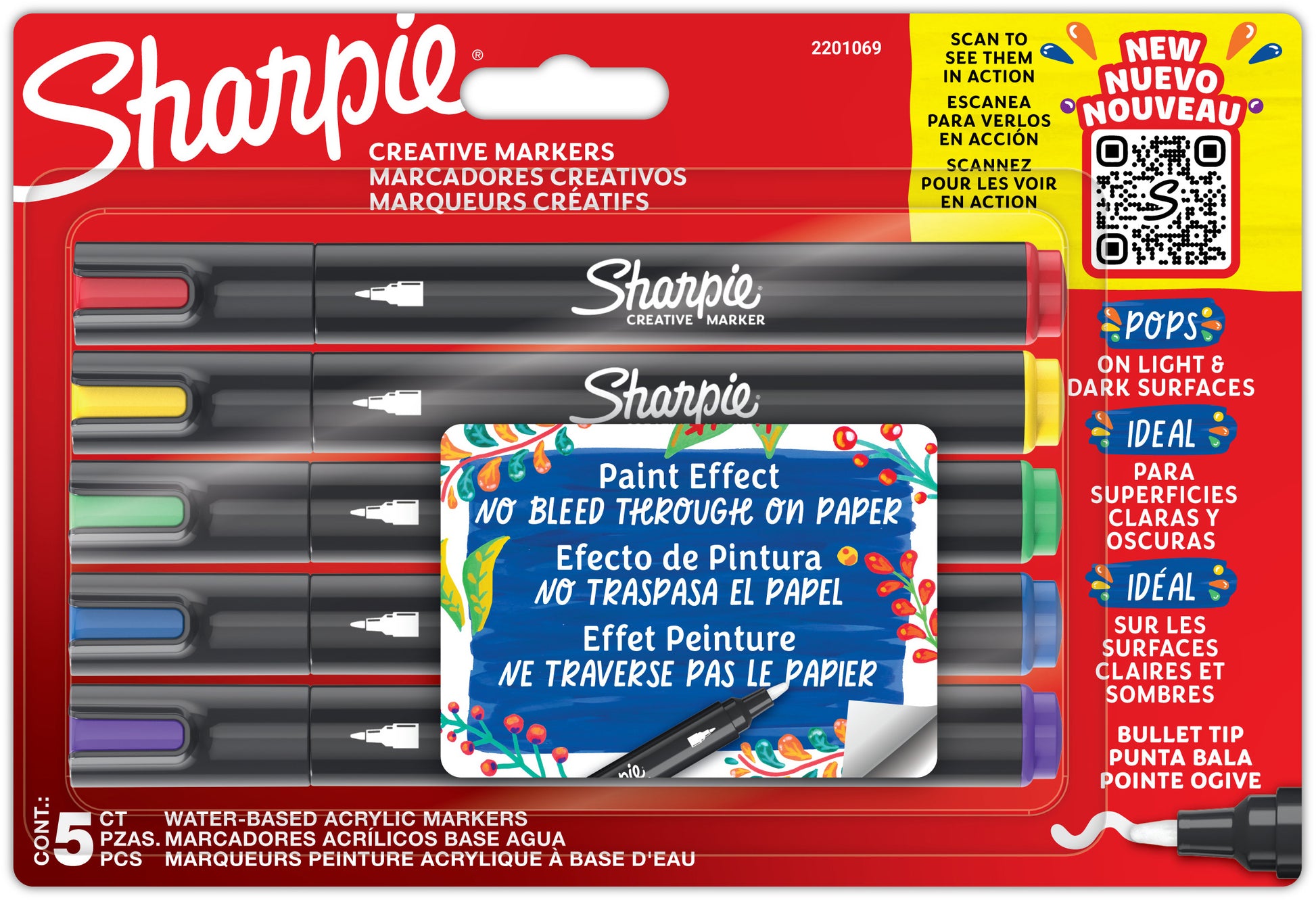 Sharpie Acrylmarker – Rundspitze 2,5 mm – Mehrfarbig – 5er-Set