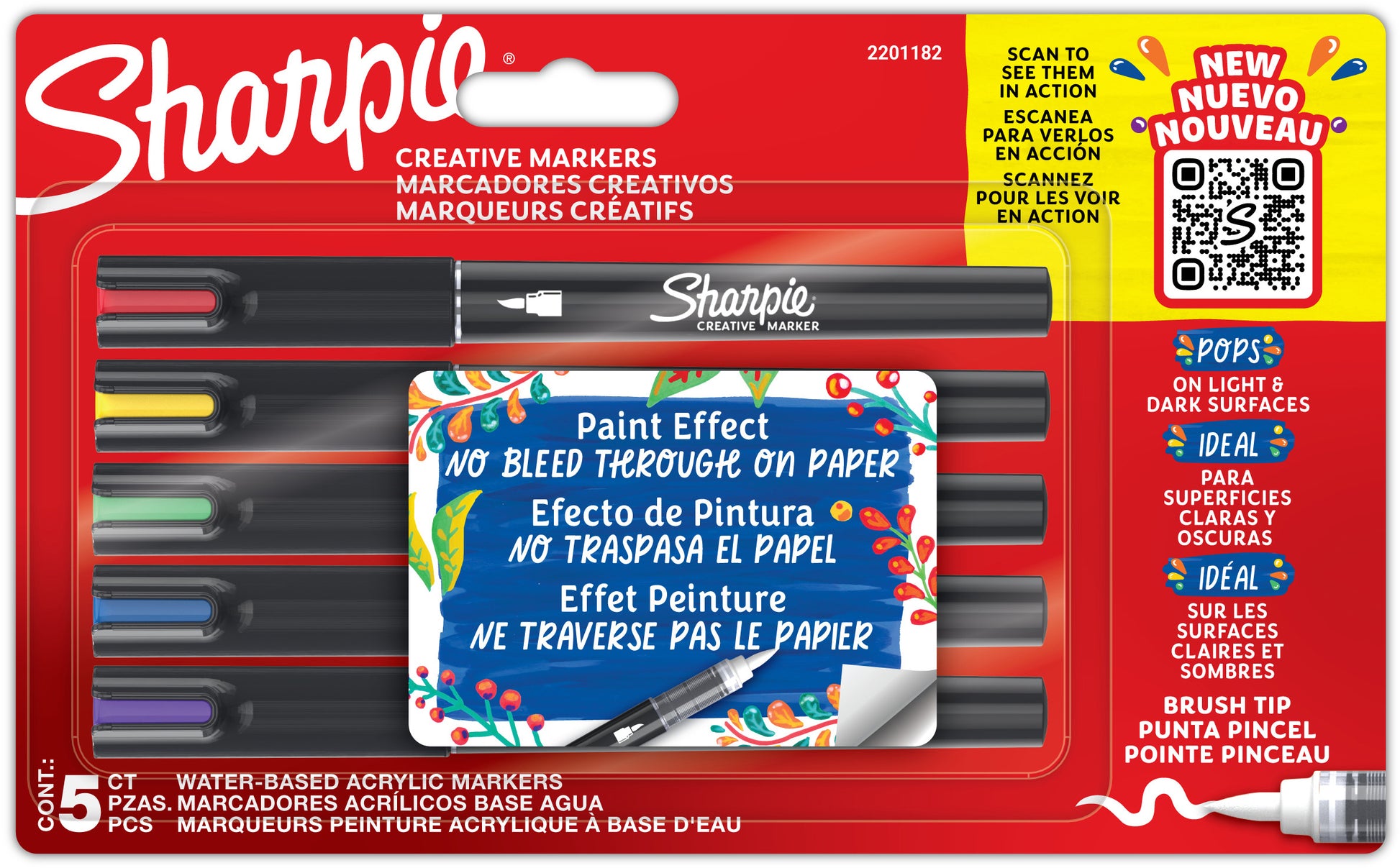Sharpie Acrylmarker – Pinselspitze 1,2 mm – Mehrfarbig – 5er-Set