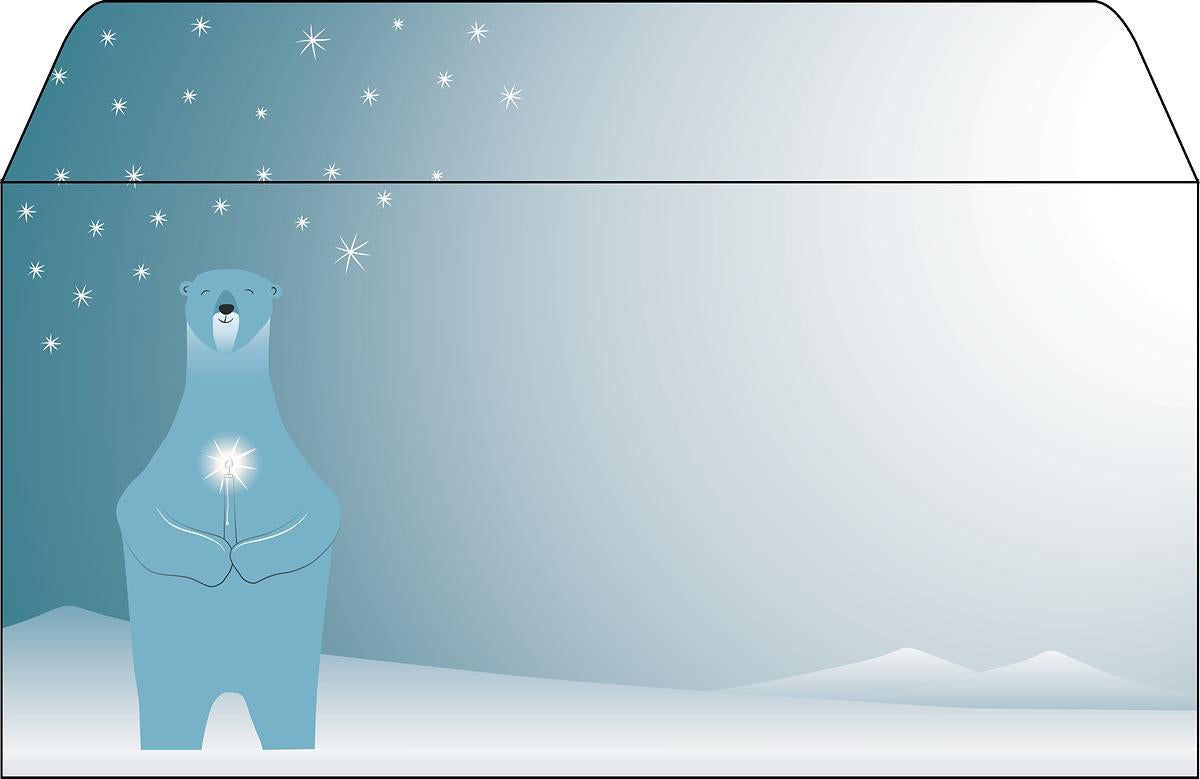 Sigel Weihnachts-Couvert C5/6, Eisbär mit Kerze, Blau, Nassklebung, 90 g/m² – 25 Stk.