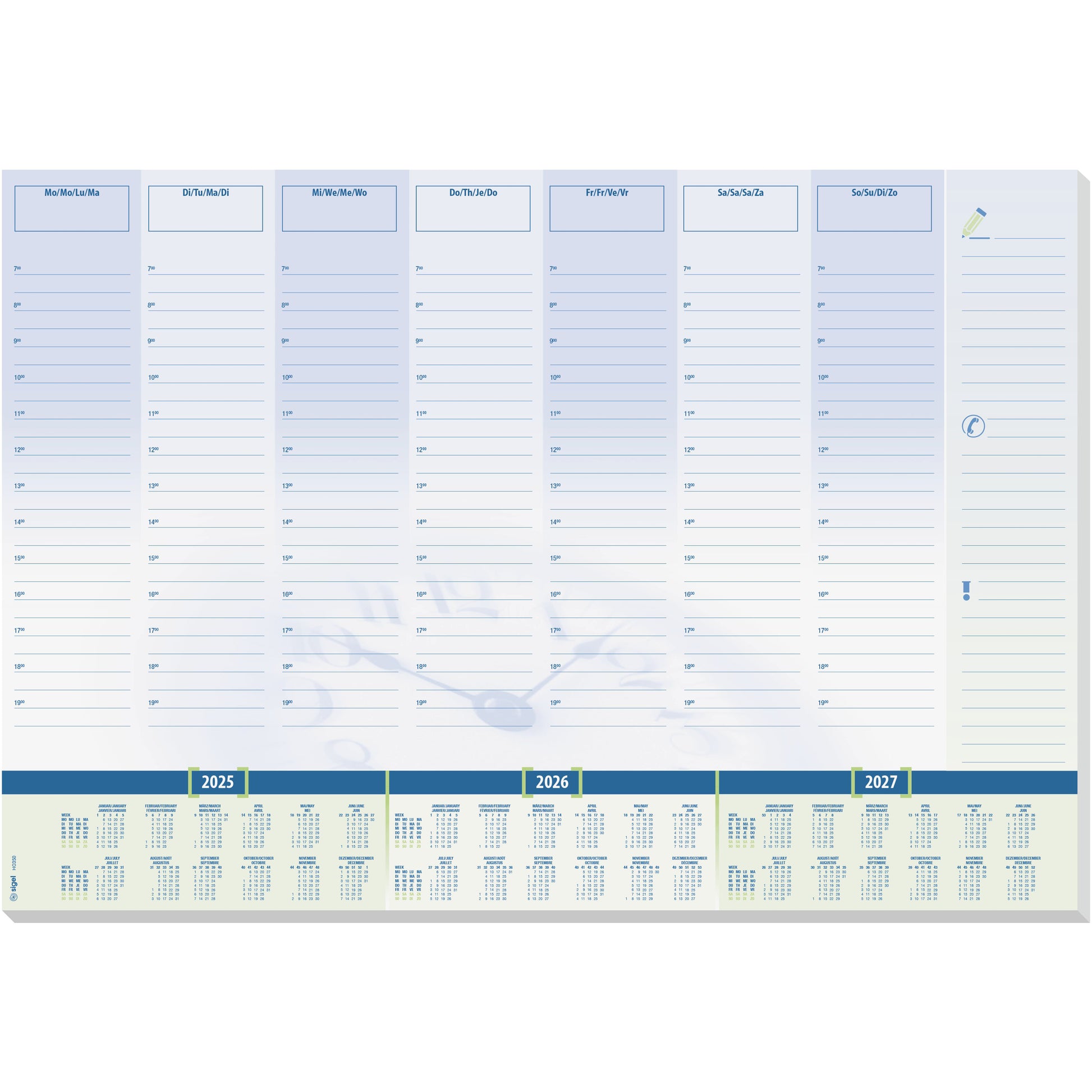 Sigel Time – Tischkalender 3 Jahre, 41,0 × 59,5 cm, geheftet, 30 Blatt, blau