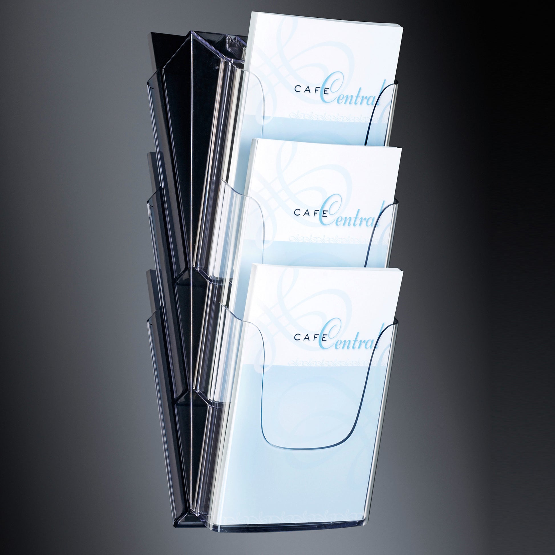 Sigel Wandprospekthalter – für A4 – 3 Fächer – hoch – transparent – Acryl