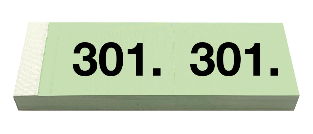 Simplex Garderobenblock 301–400 – 100 Blatt, doppelt perforiert, doppelt nummeriert, grün