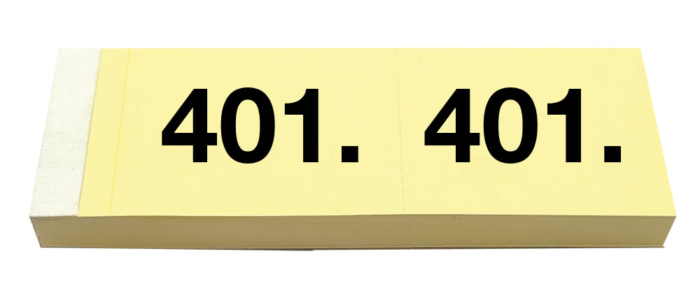 Simplex Garderobenblock 401–500 – 100 Blatt, 2-fach perforiert, doppelt nummeriert, gelb