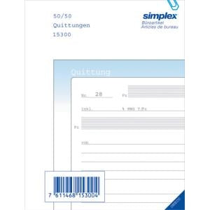 Simplex Quittungen 15306D – A6 – selbstdurchschreibend, 50 Sätze, 3-fach, perforiert, nummeriert, deutsch