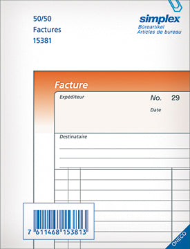 Simplex Rechnungen 15404F – A4 – selbstdurchschreibend, 50 Sätze, 2-fach, französisch