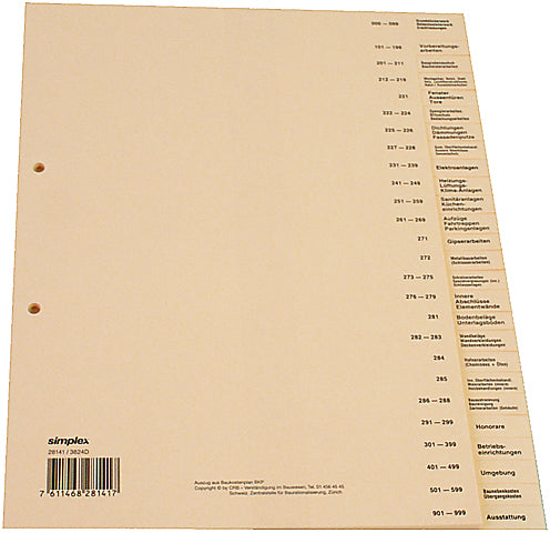 Simplex Register A4 – mit Vordruck (Deutsch), 26 Taben, Karton braun