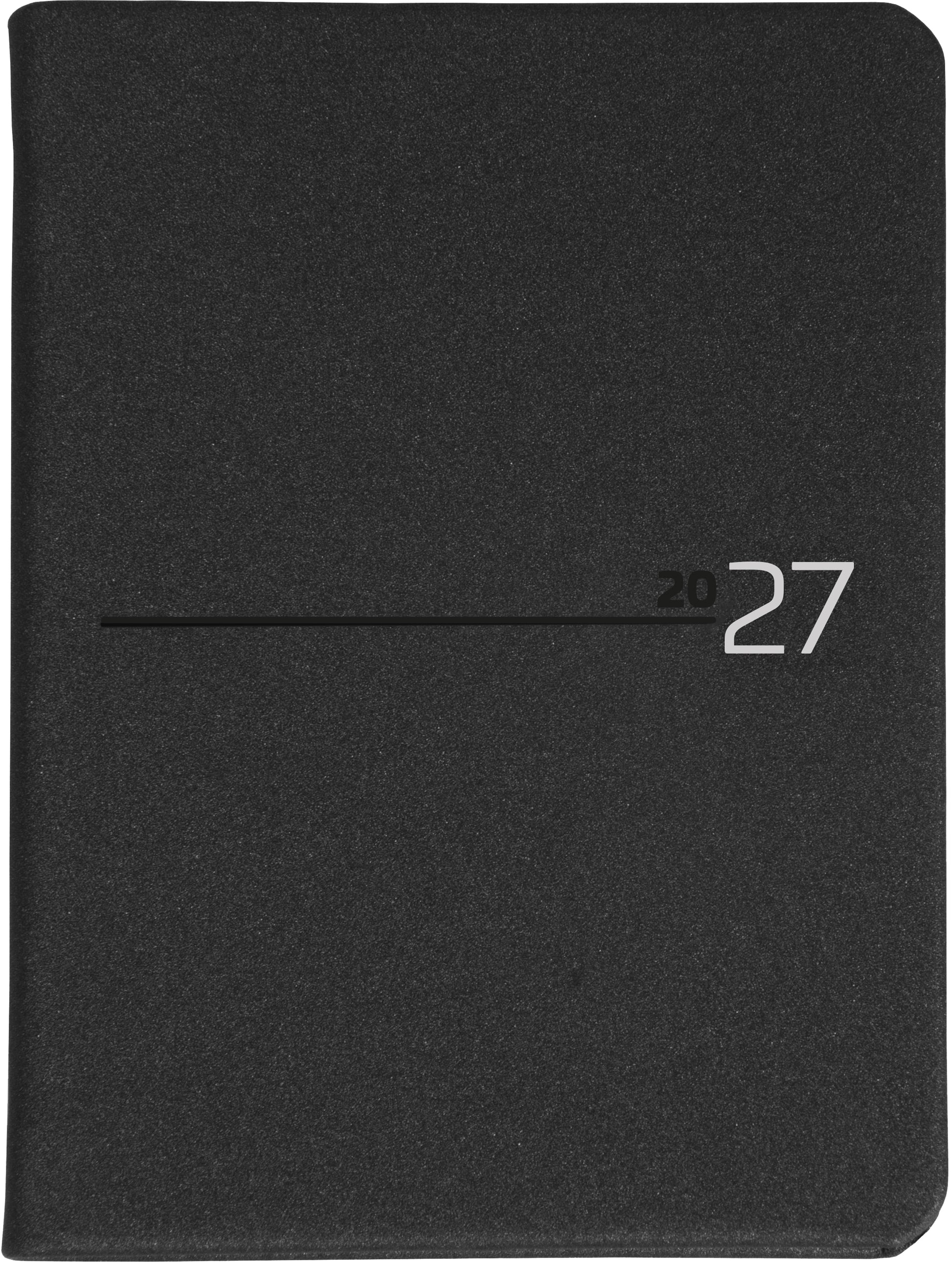 Simplex Simply Pocket Velvet – Wochenagenda 2027, 1 Woche/2 Seiten, 8,2 × 11,7 cm, Schwarz