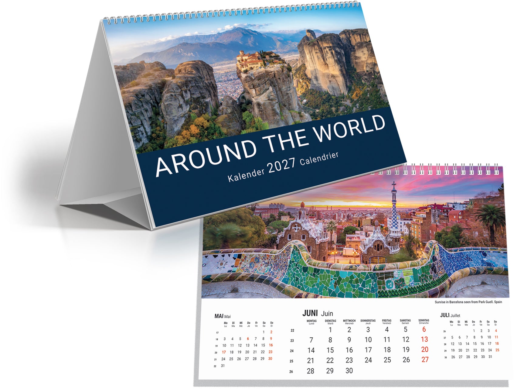 Simplex Pultkalender Around the World – 3 Monate pro Seite, 21 × 14 cm, 2027