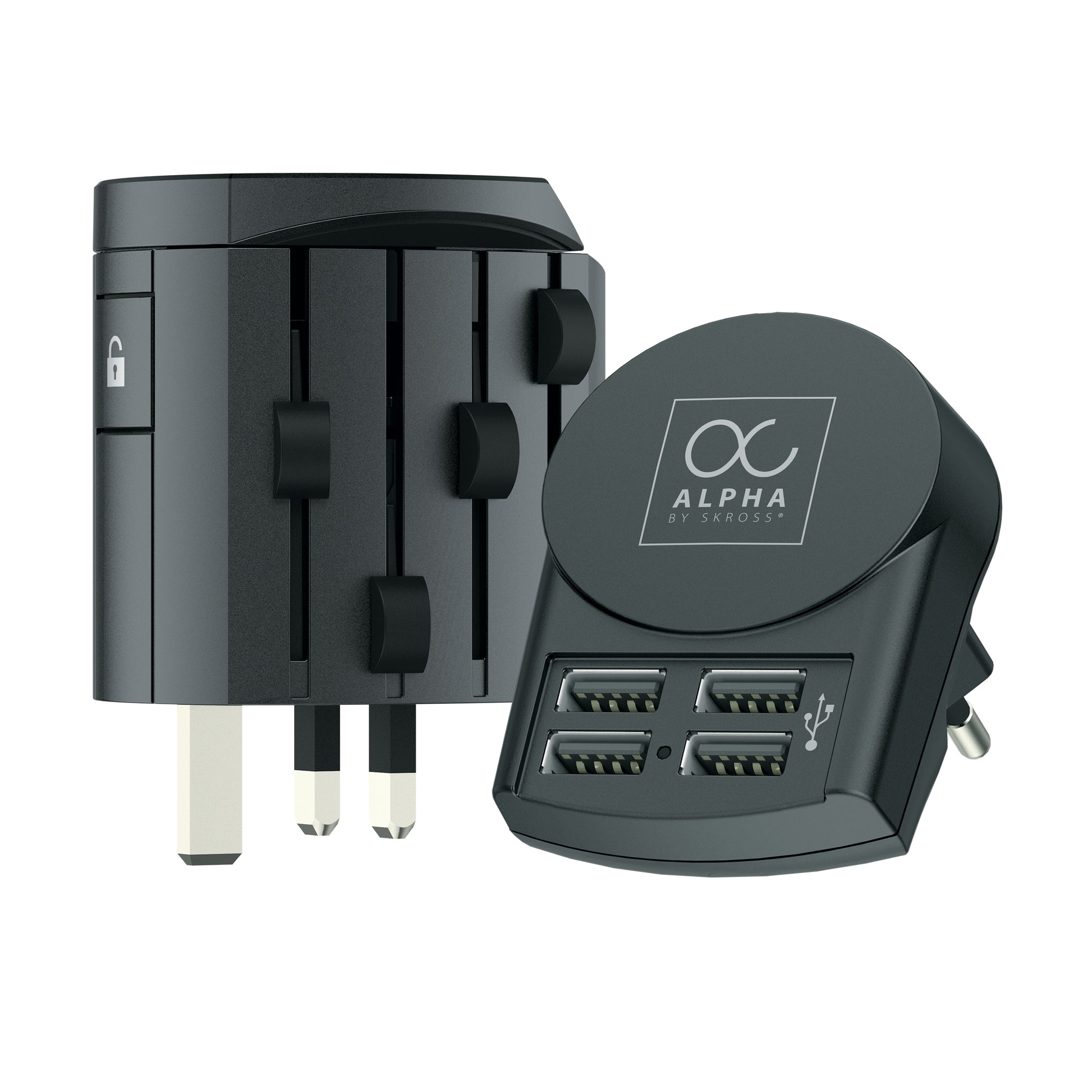 Skross World Adapter Premium Series 1.104102 Alpha Reiseadapter – USB-Ladeausgang 4 A – für Europa